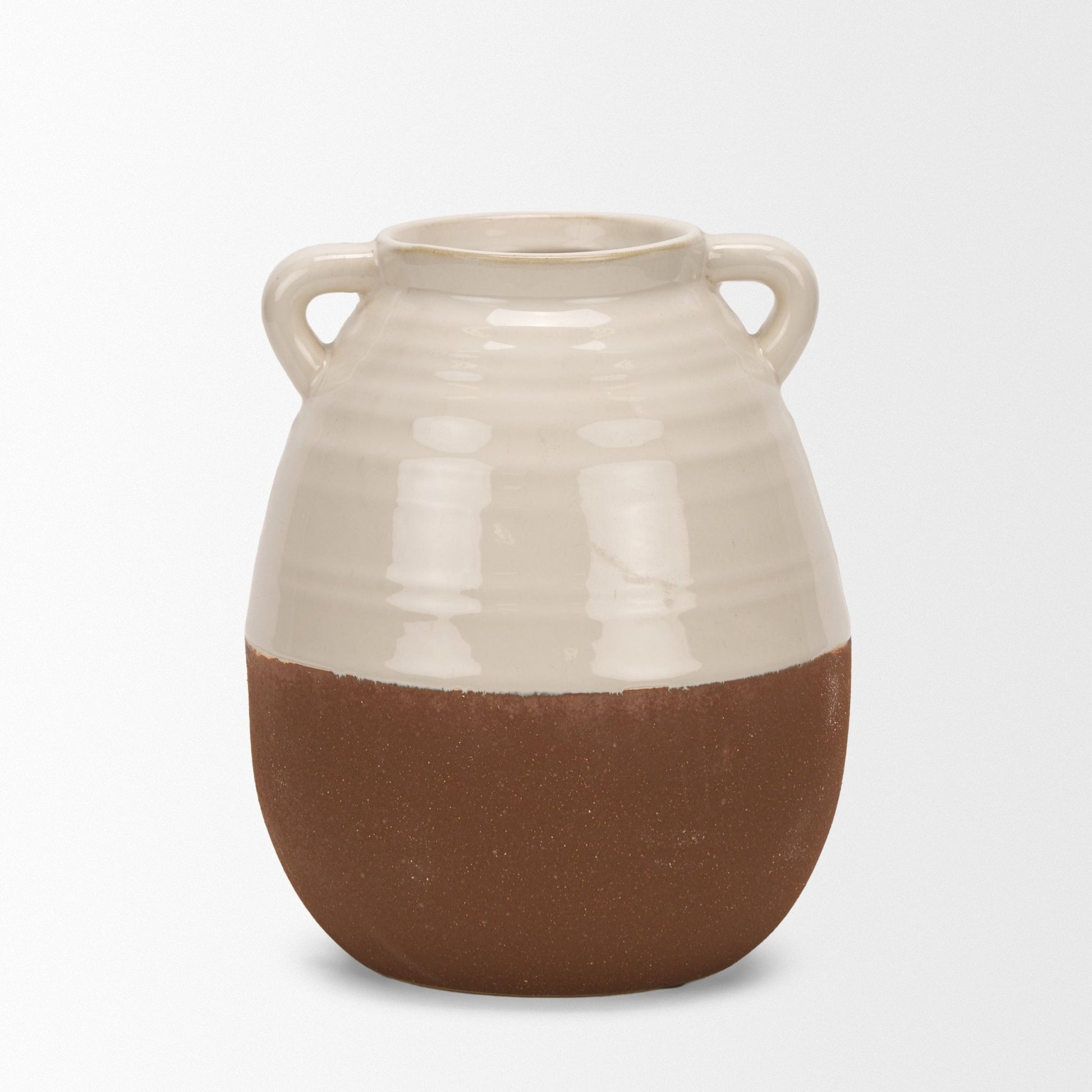 Tryna Small Beige w/ Matte Brown Ceramic Vase - Central Designs