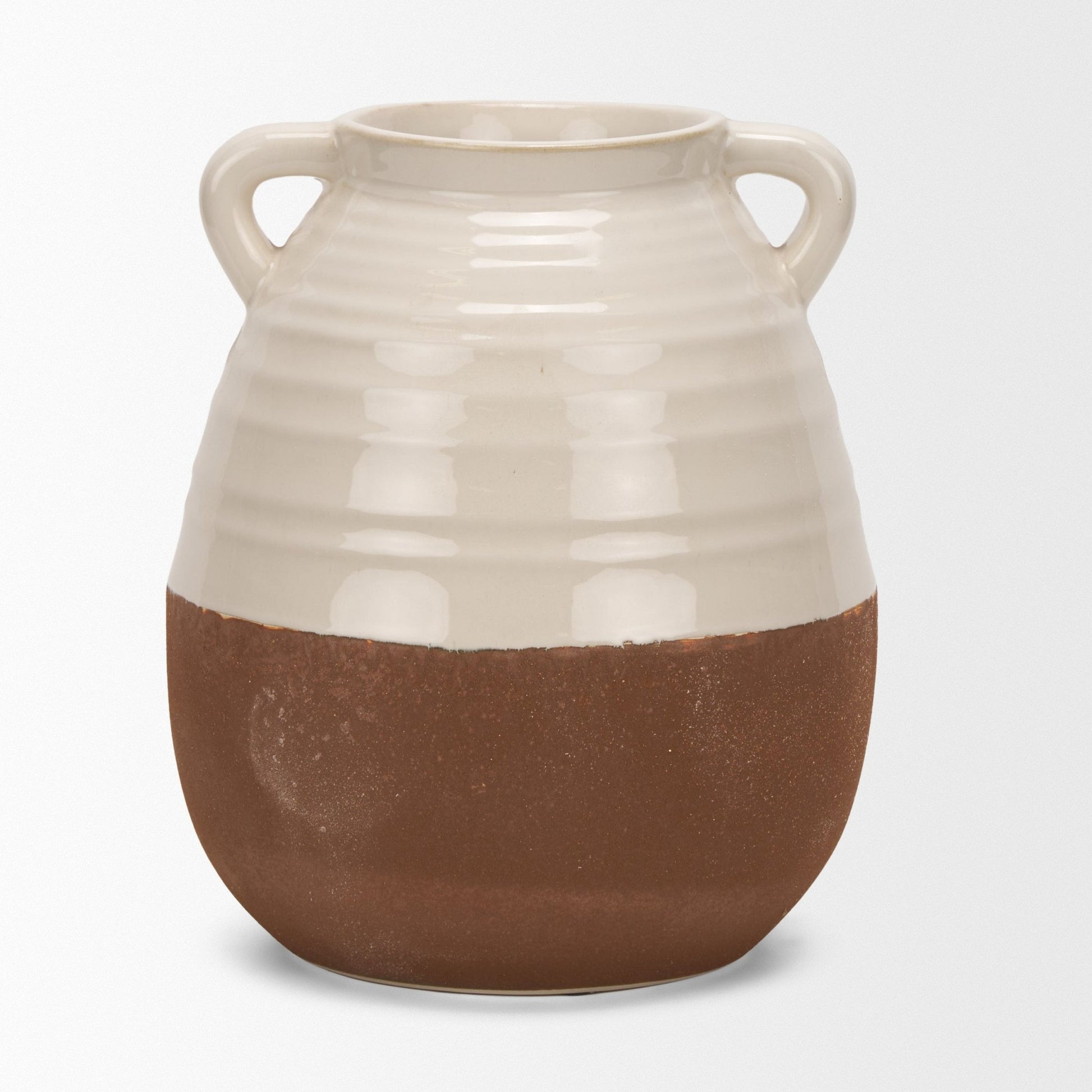 Tryna Large Beige w/ Matte Brown Ceramic Vase - Central Designs