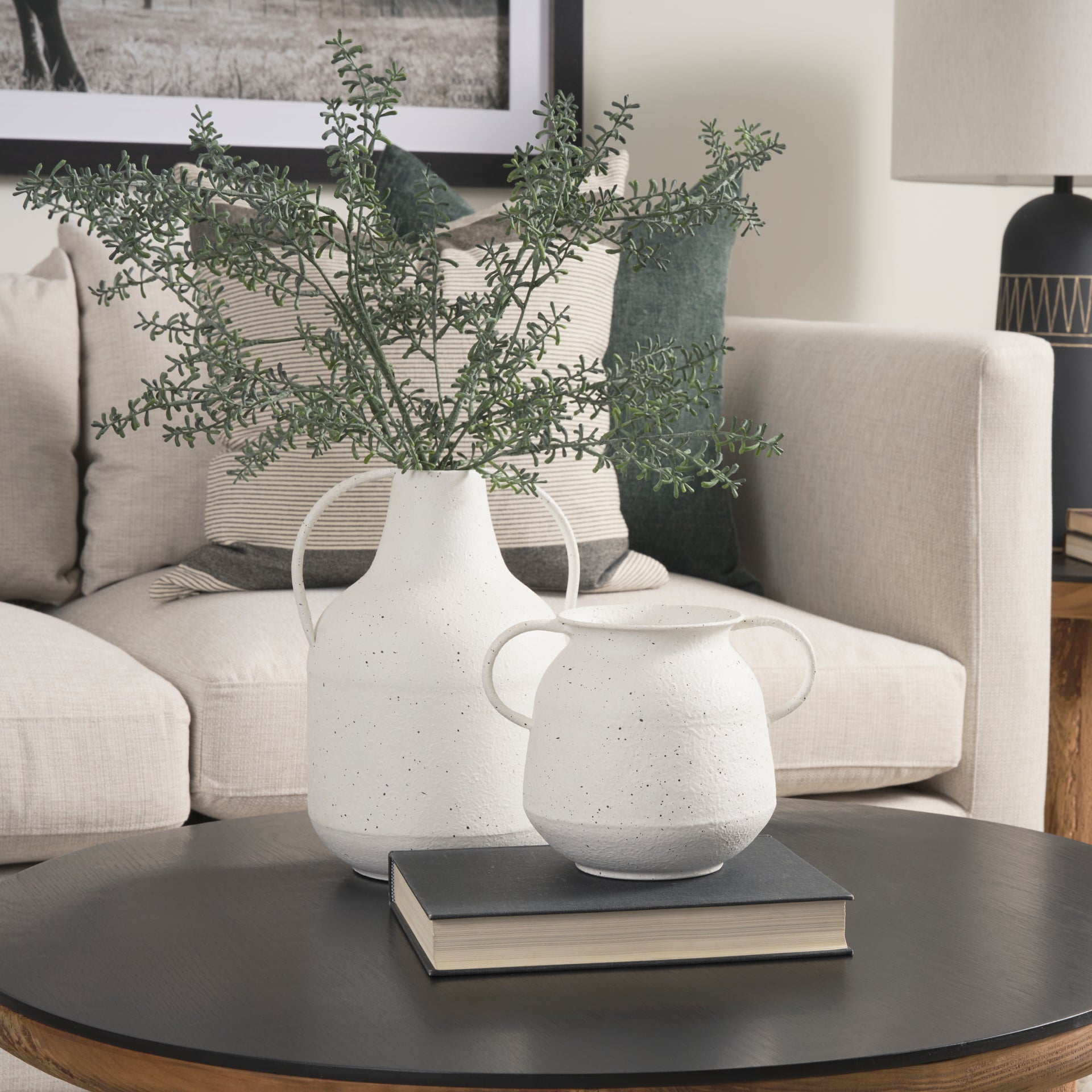 Treva Small White w/ Black Speckles Metal Vase - Central Designs