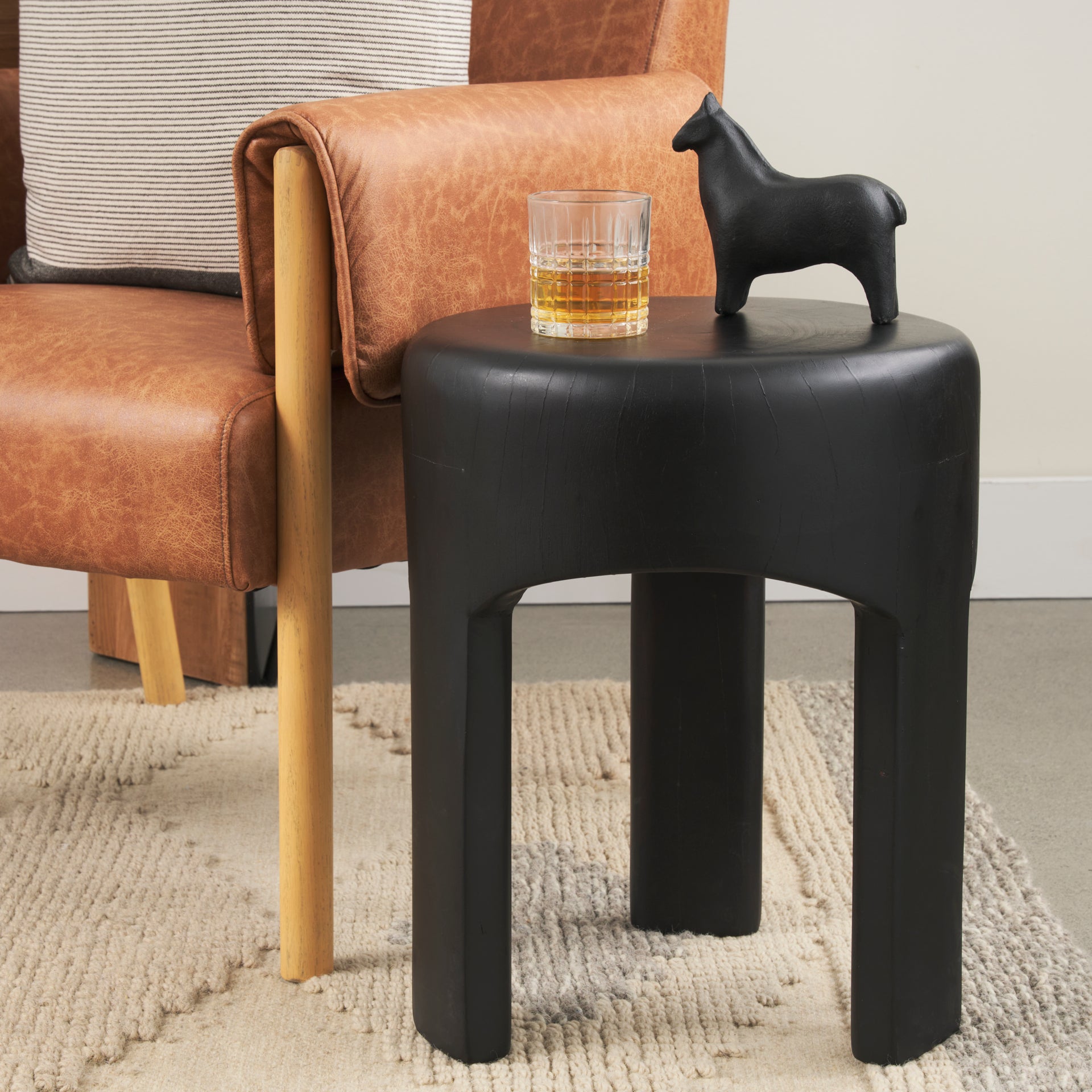 Riya Solid Black Wooden Stool - Central Designs