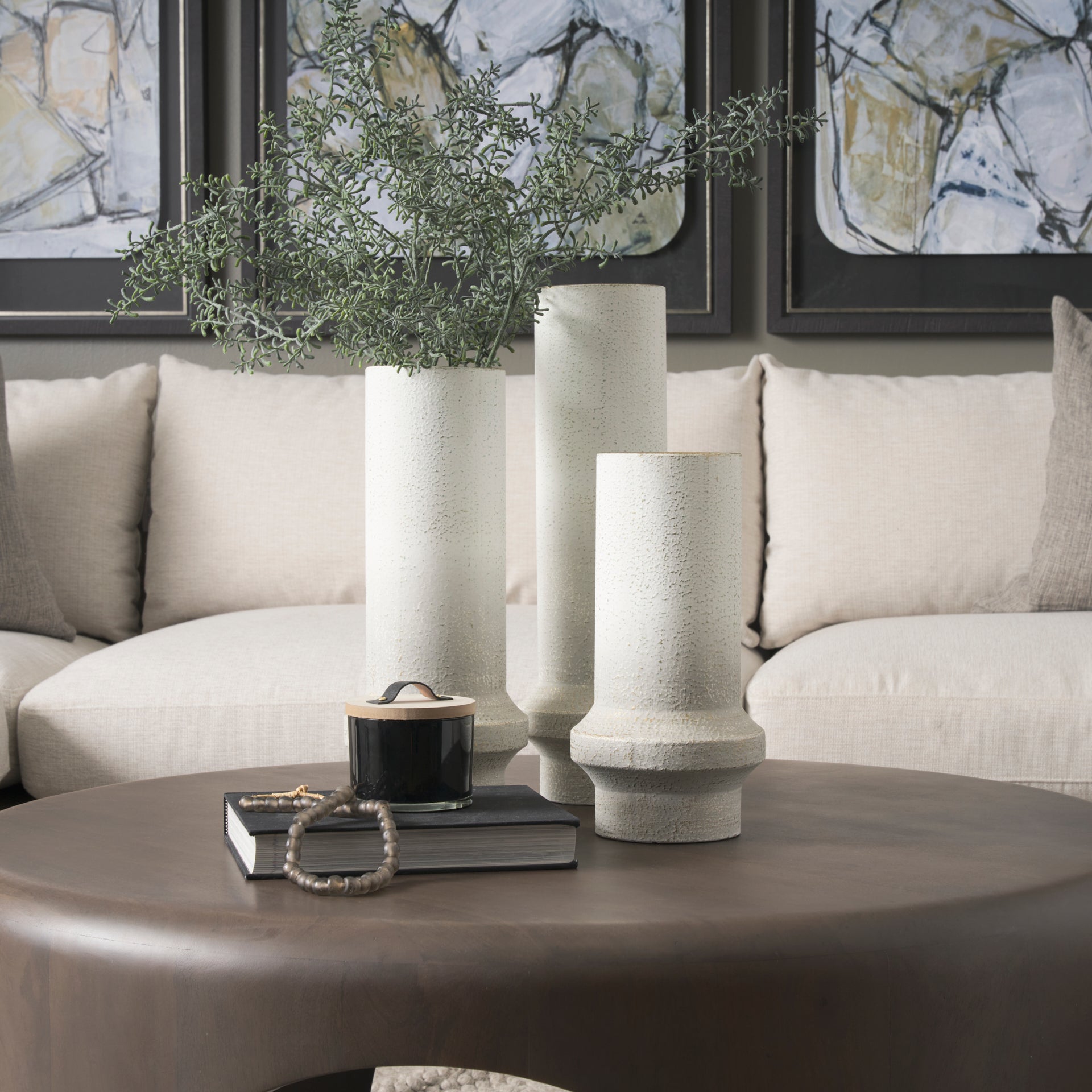Tovah Small Textured White w/ Gold Metal Vase - Central Designs