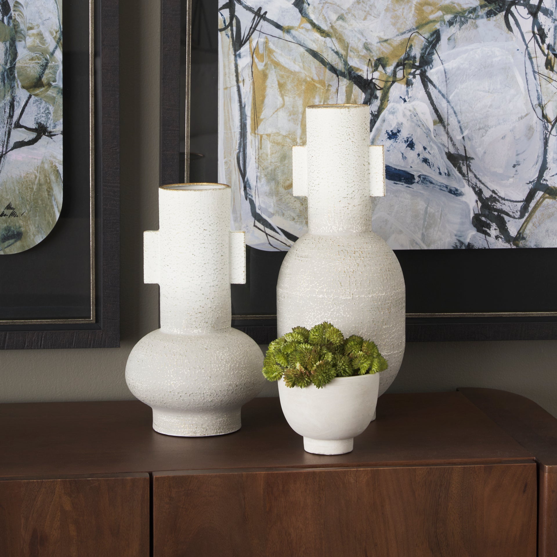 Torres Tall Textured Off White w/ Gold Metal Vase - Central Designs