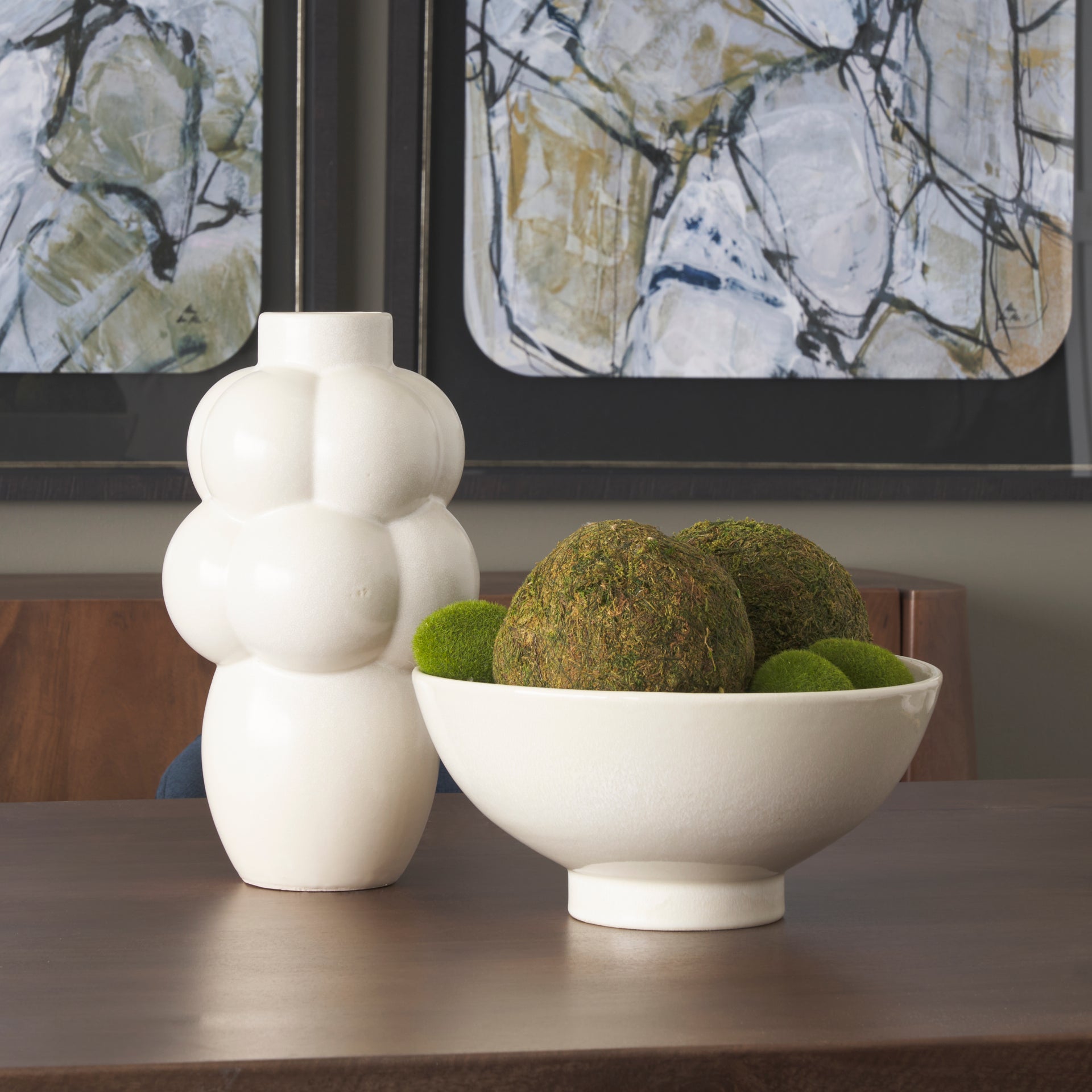 Tyren Cream Glazed Decorative Round Ceramic Bowl - Central Designs