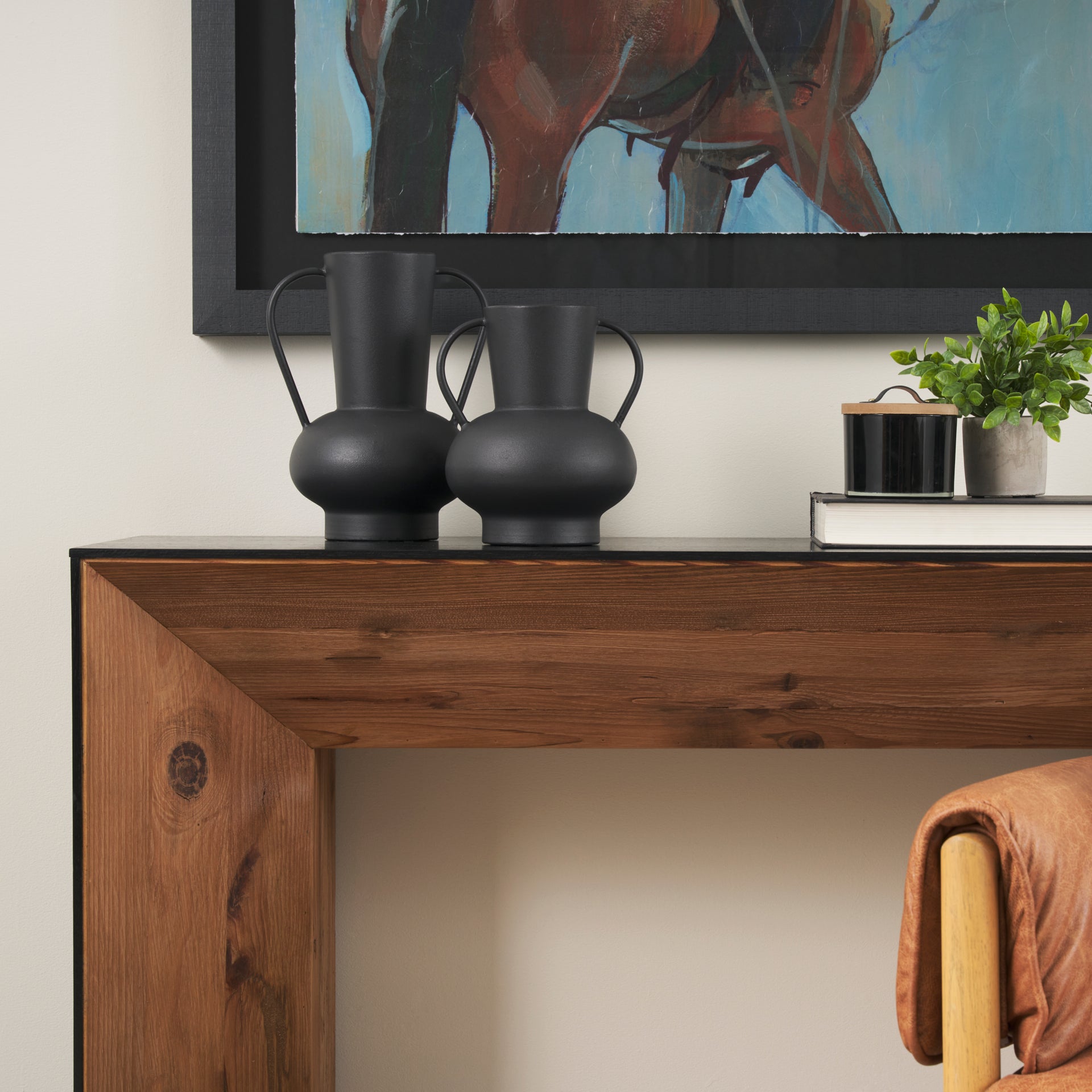 Tasya Large Matte Black w/ Handles Metal Vase - Central Designs