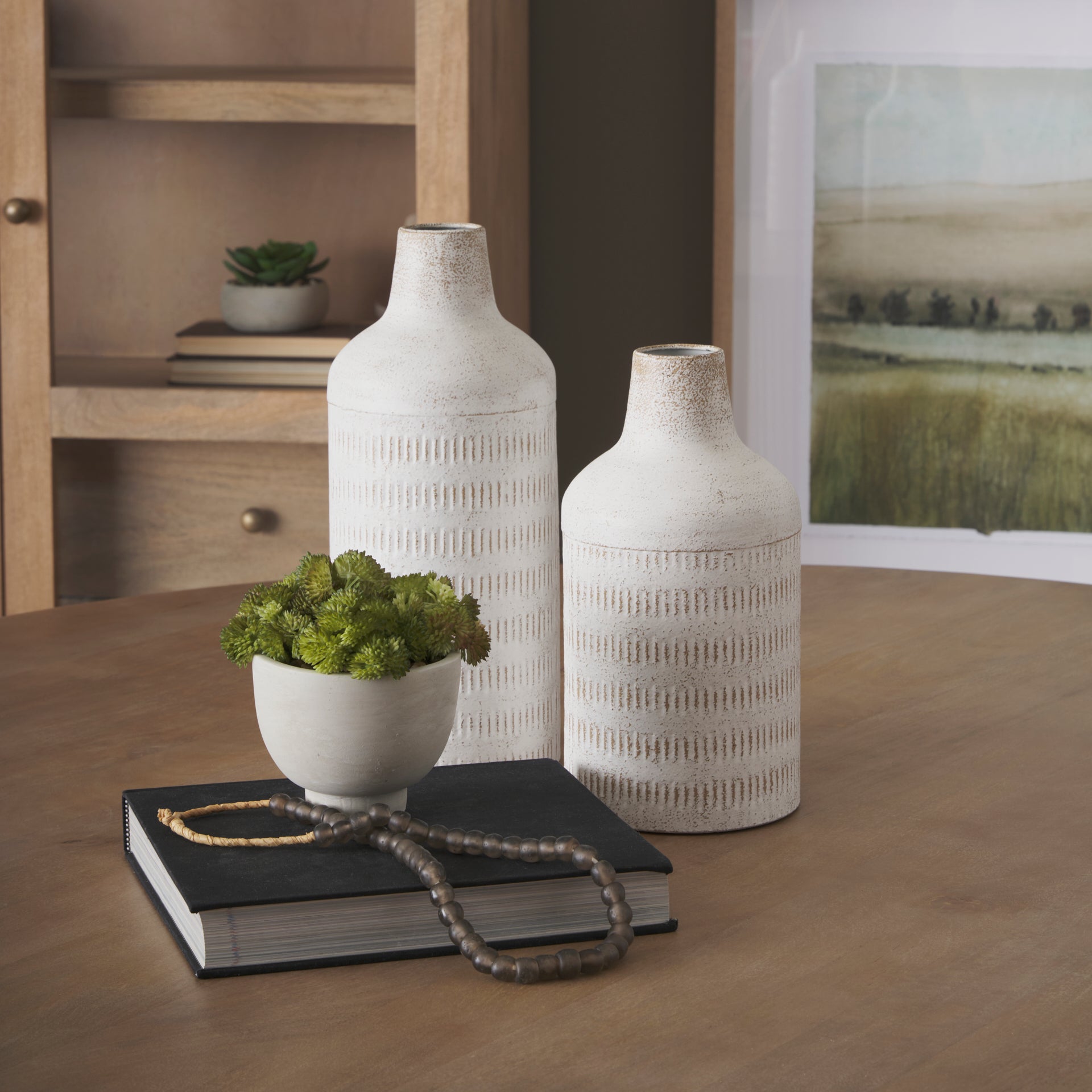 Tisha Large White W/ Terracotta Distressing Metal Vase - Central Designs