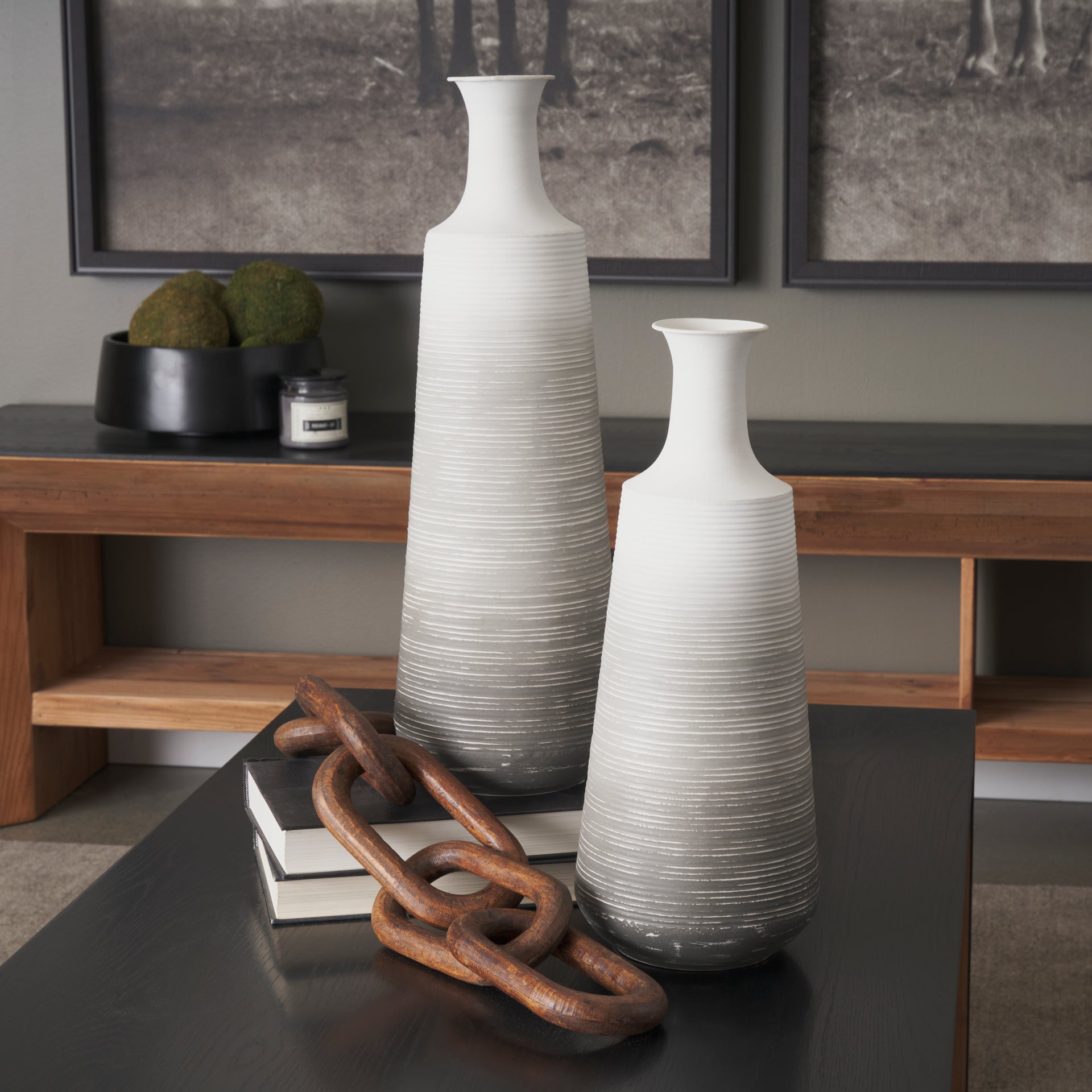 Toru Medium White w/ Grey Ombre Metal Vase - Central Designs