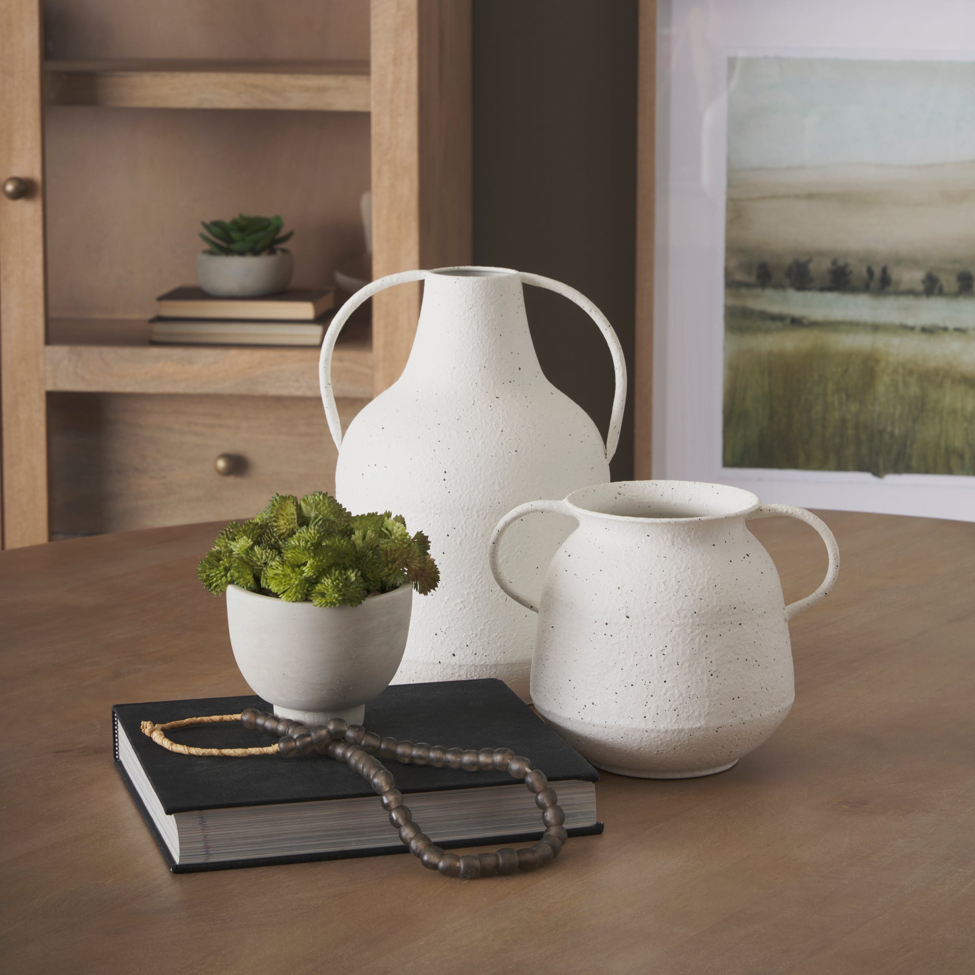 Treva Small White w/ Black Speckles Metal Vase - Central Designs