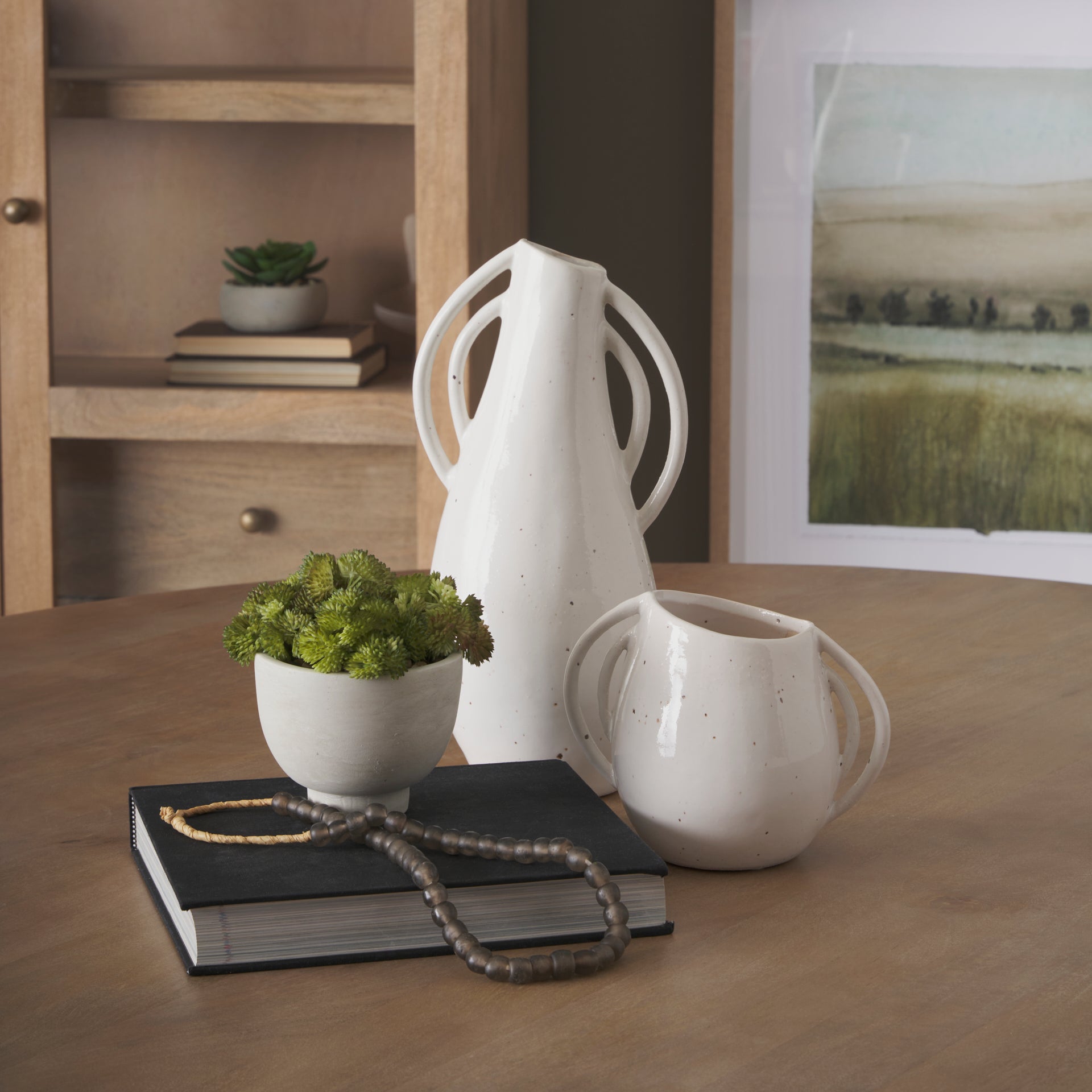 Urvi Short Off White Speckled Asymmetrical Ceramic Vase - Central Designs