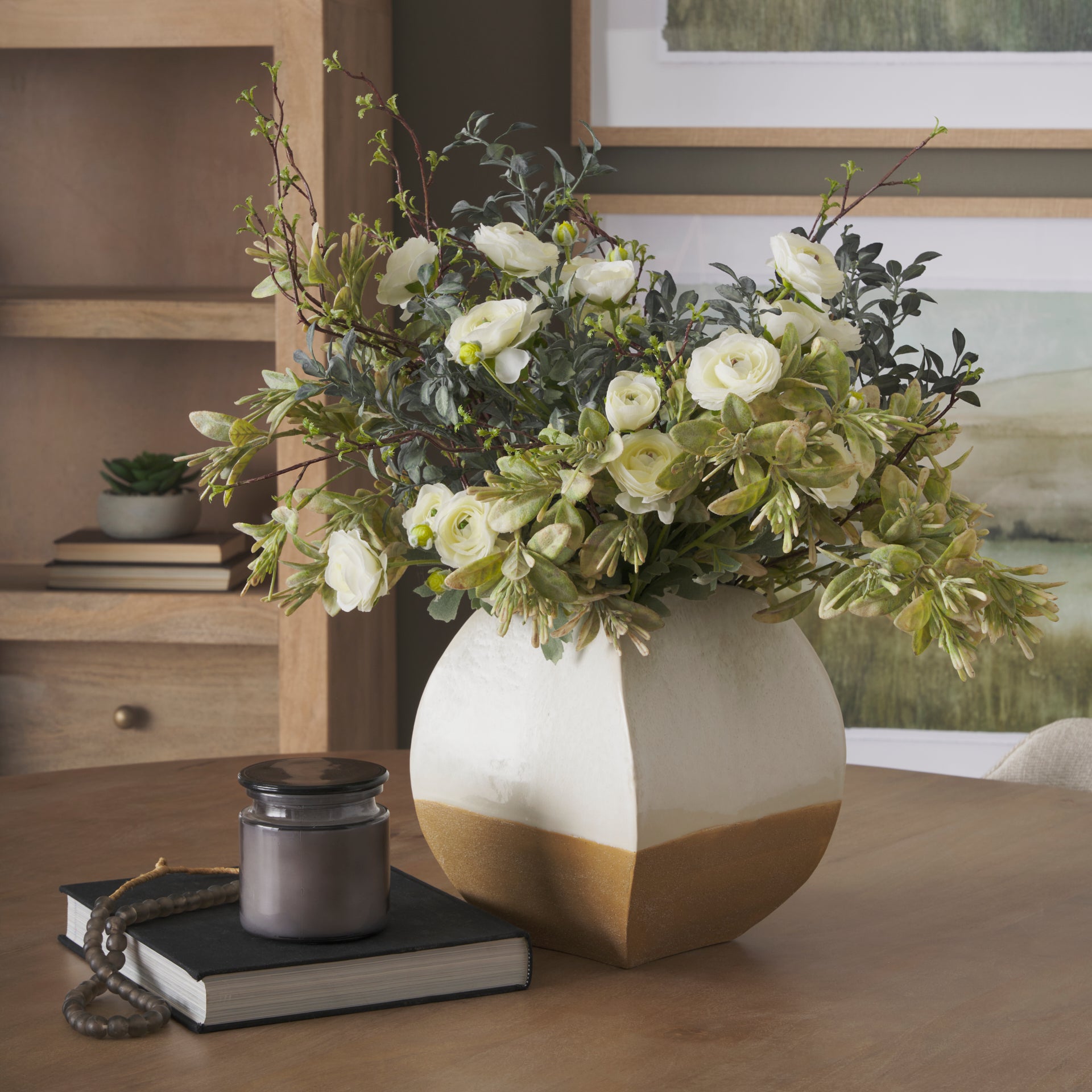 Vania Short Off White w/ Tan Textured Ceramic Vase - Central Designs