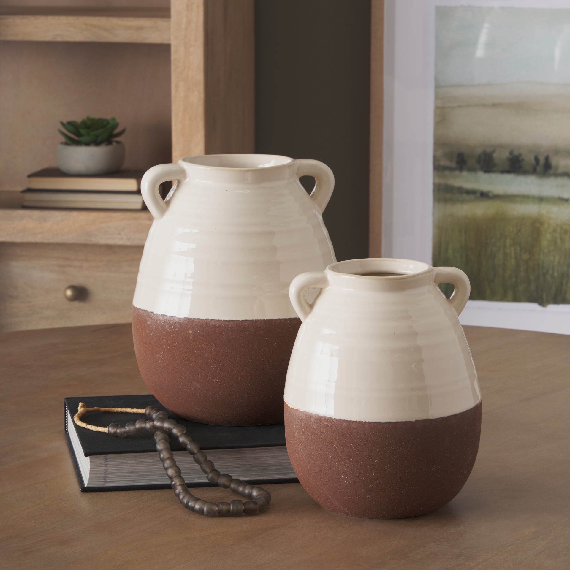 Tryna Large Beige w/ Matte Brown Ceramic Vase - Central Designs