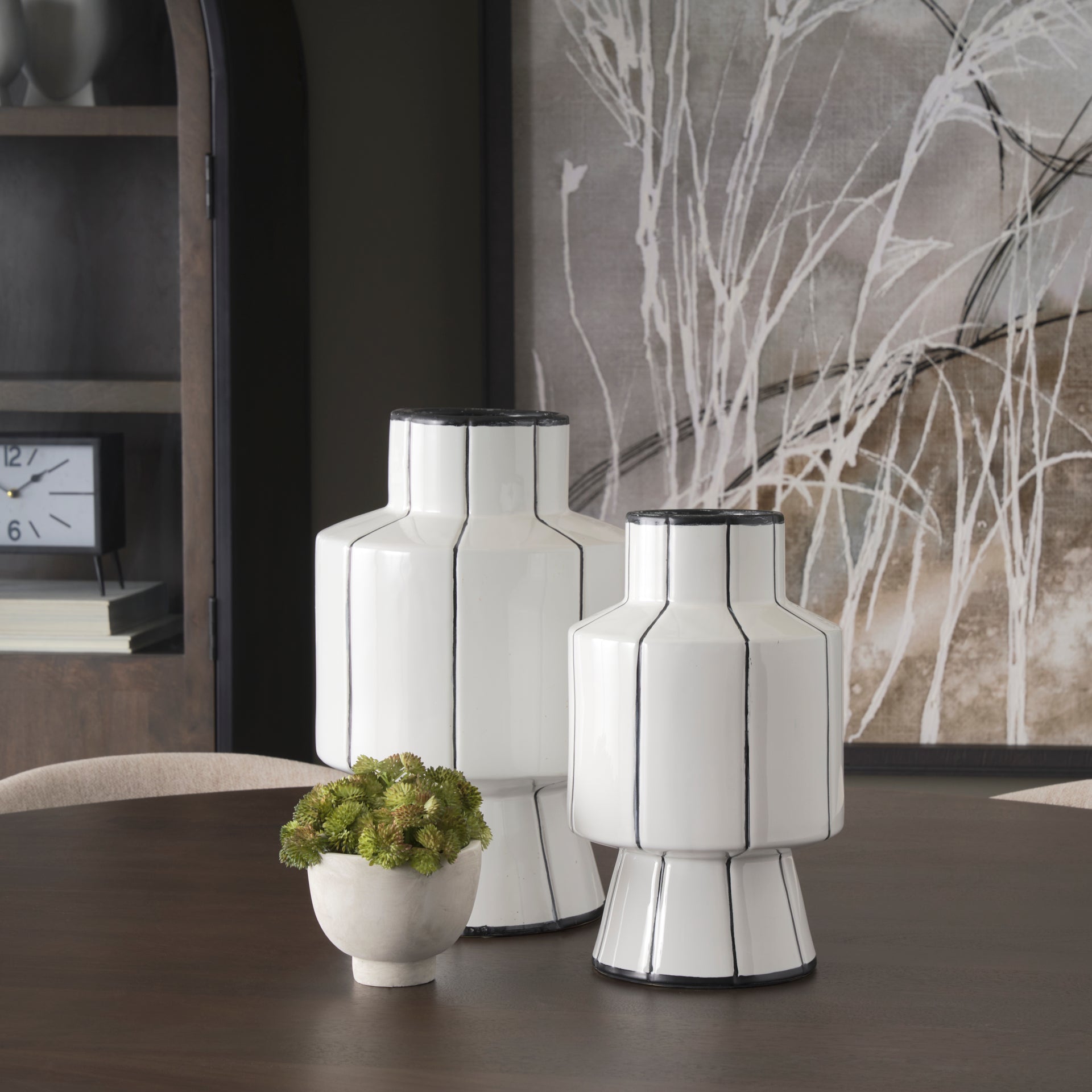 Dinah Large White w/ Black Stripes Ceramic Vase - Central Designs