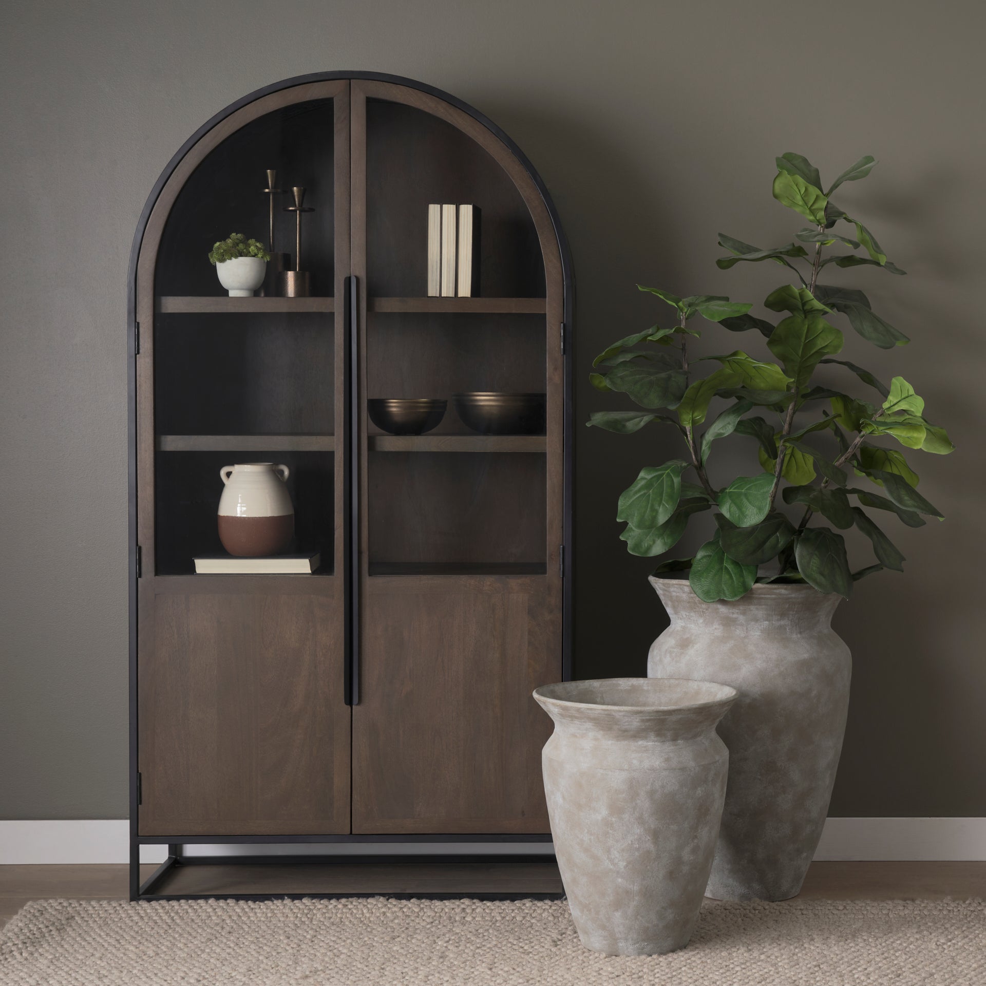 Tryna Large Beige w/ Matte Brown Ceramic Vase - Central Designs
