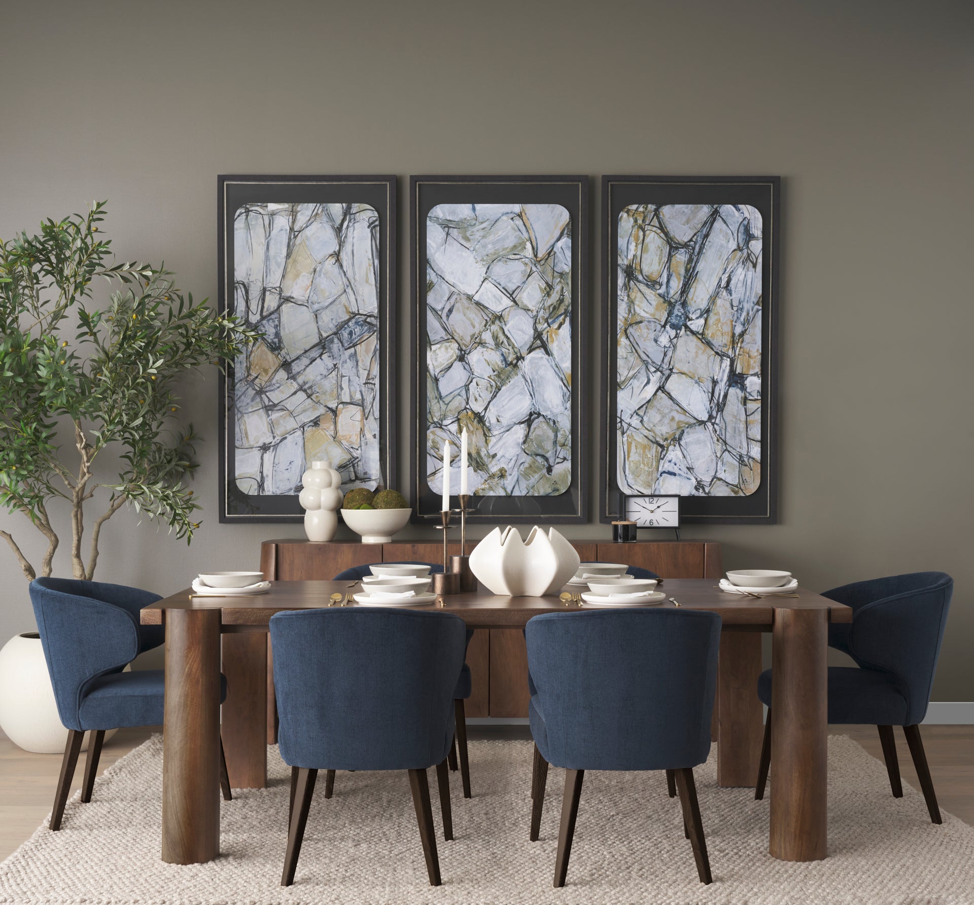 Niles 23.5L x 24.0W x 32.0H Navy Fabric Seat W/ Dark Brown Wooden Legs Wingback Dining Chair - Central Designs