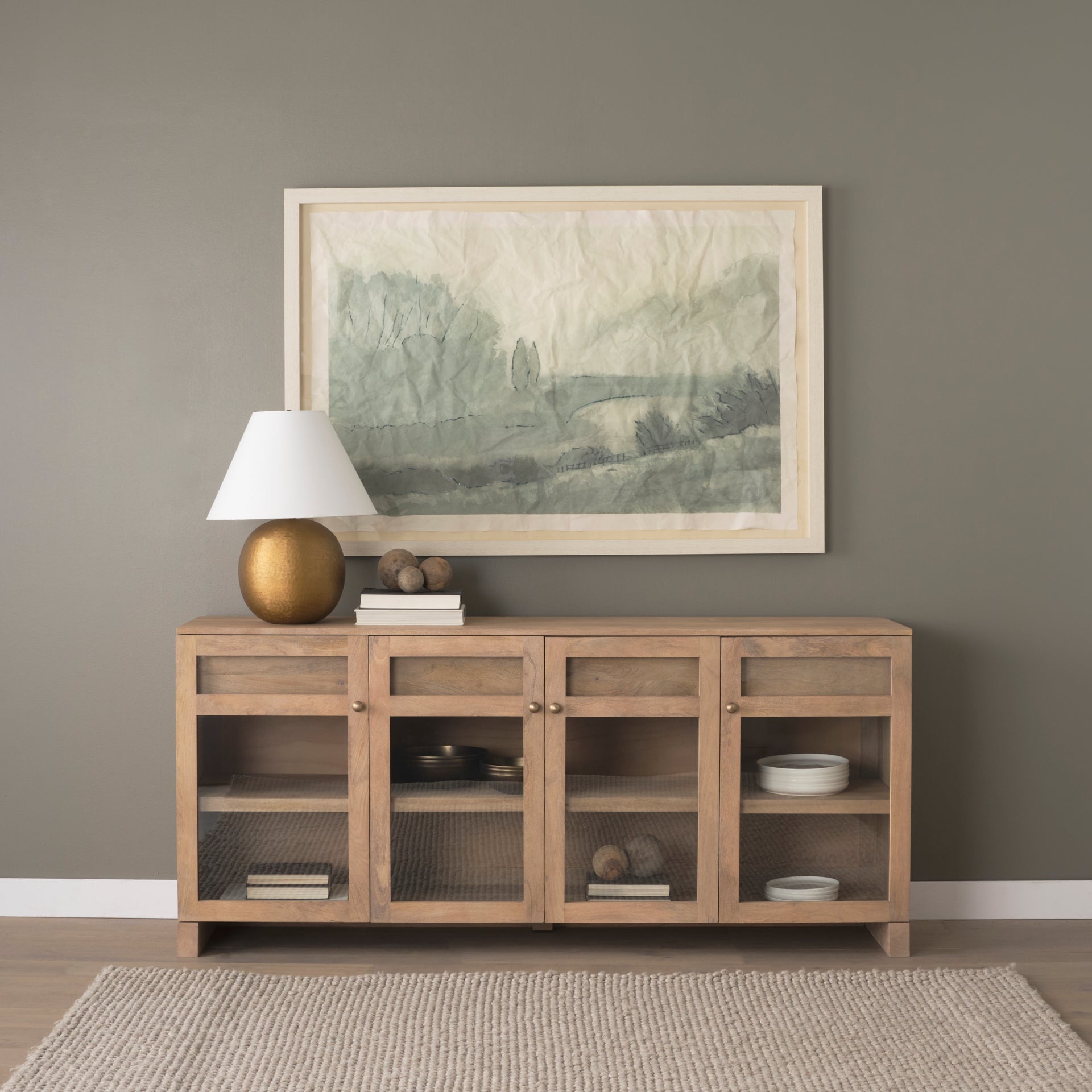Suri Light Brown Wood w/ Glass Doors Sideboard - Central Designs