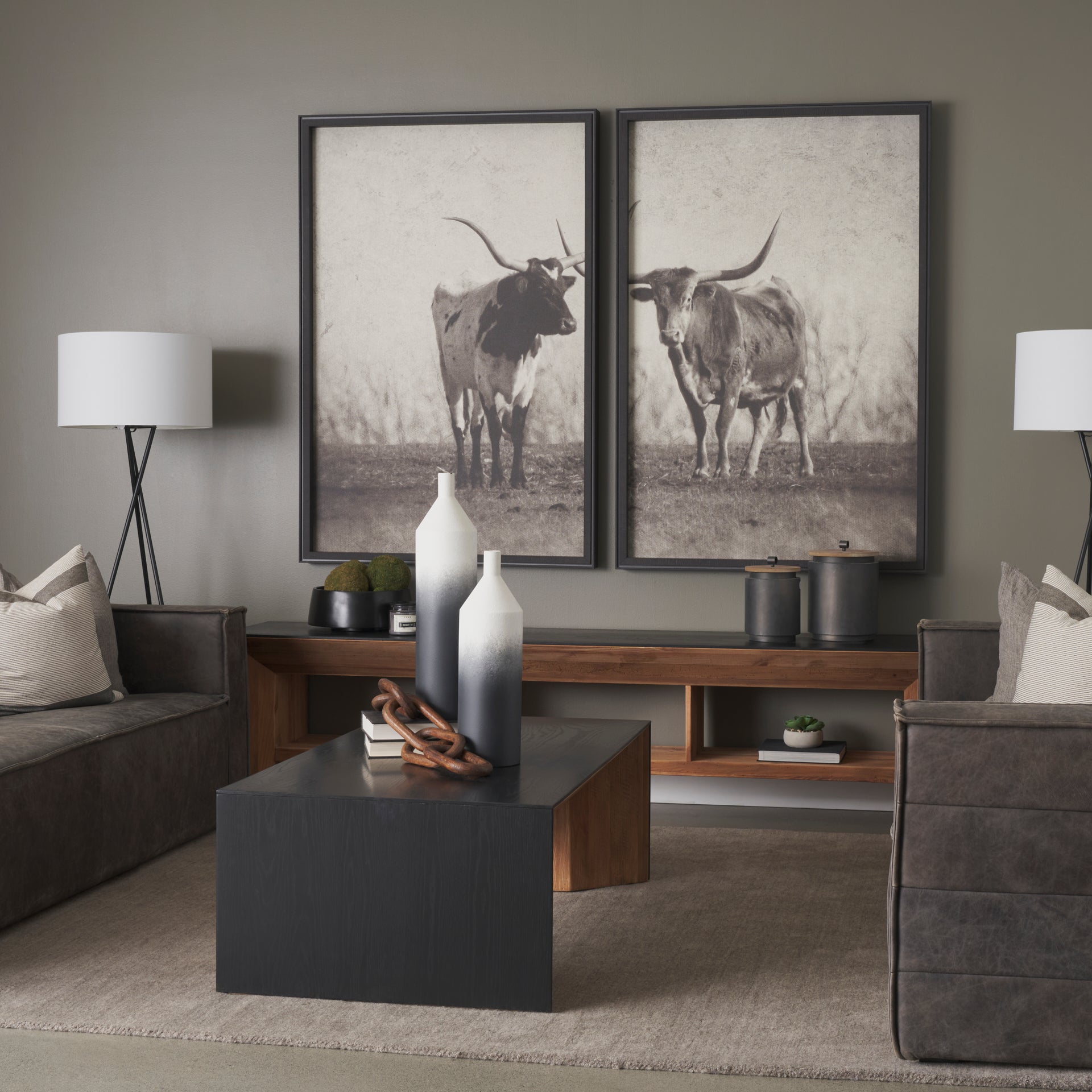 Townley Small White w/ Black Ombre Metal Vase - Central Designs