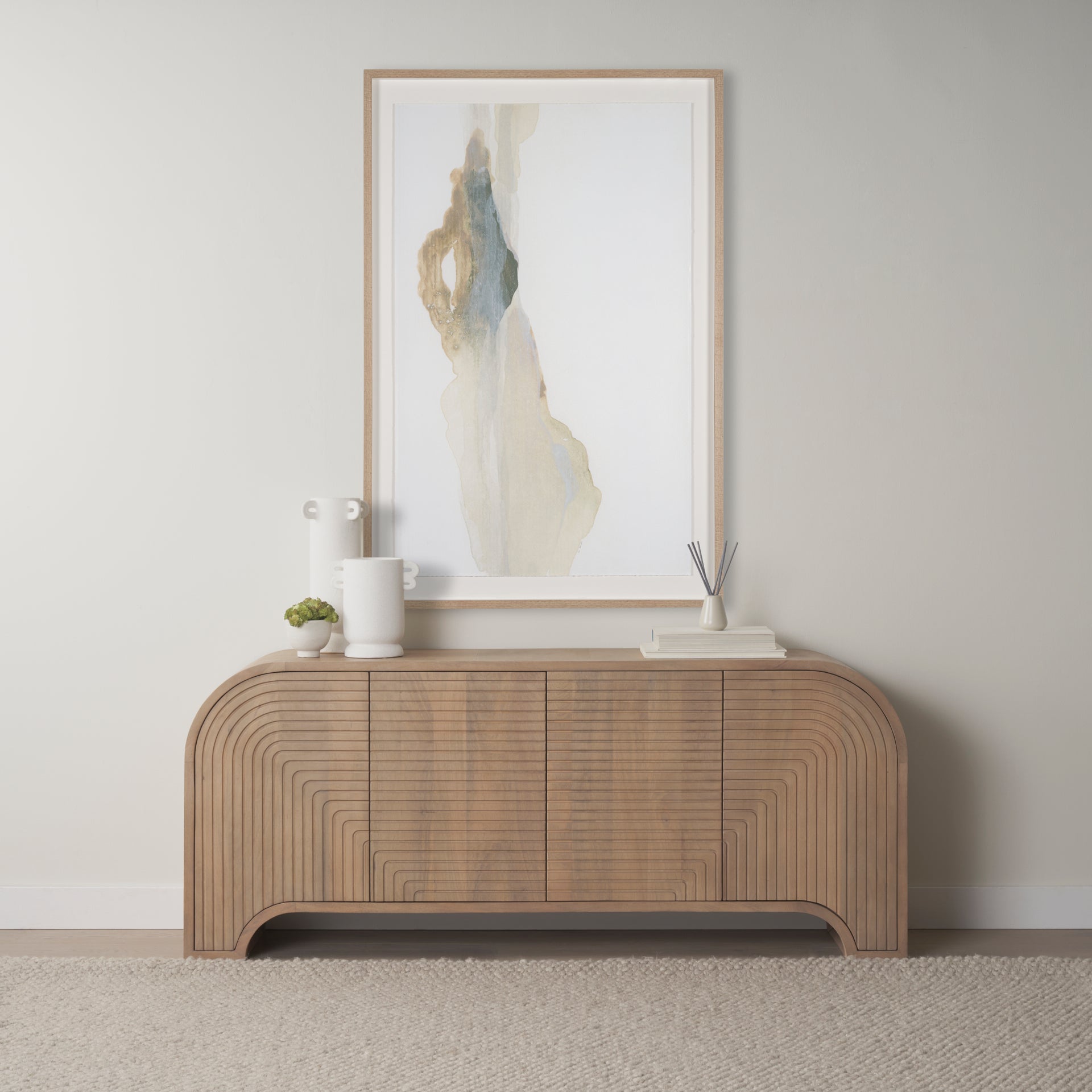 Sorina Reverse Fluted Light Brown Wood Sideboard - Central Designs