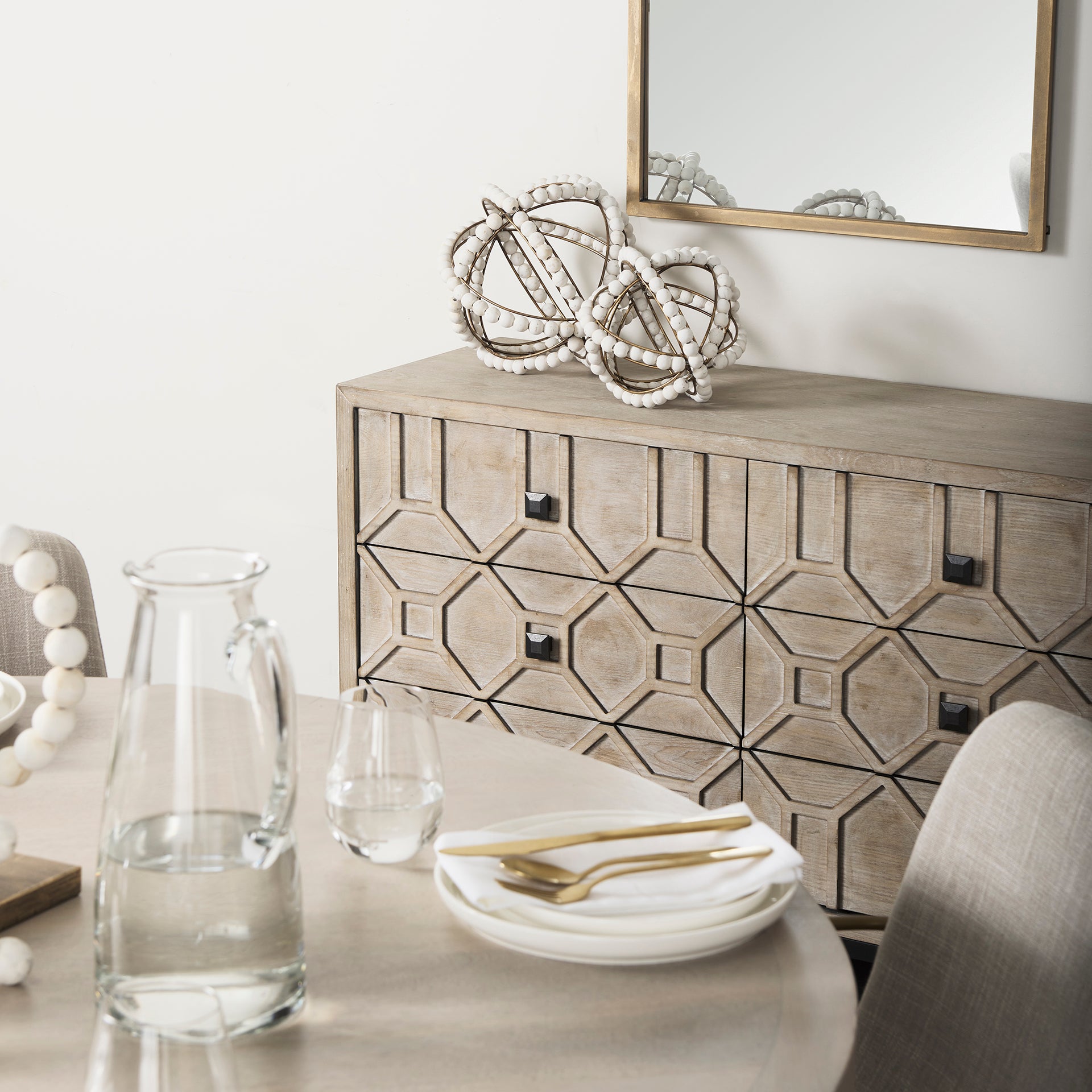 Genevieve II Light Brown Fir Veneer 9 Drawer Sideboard - Central Designs