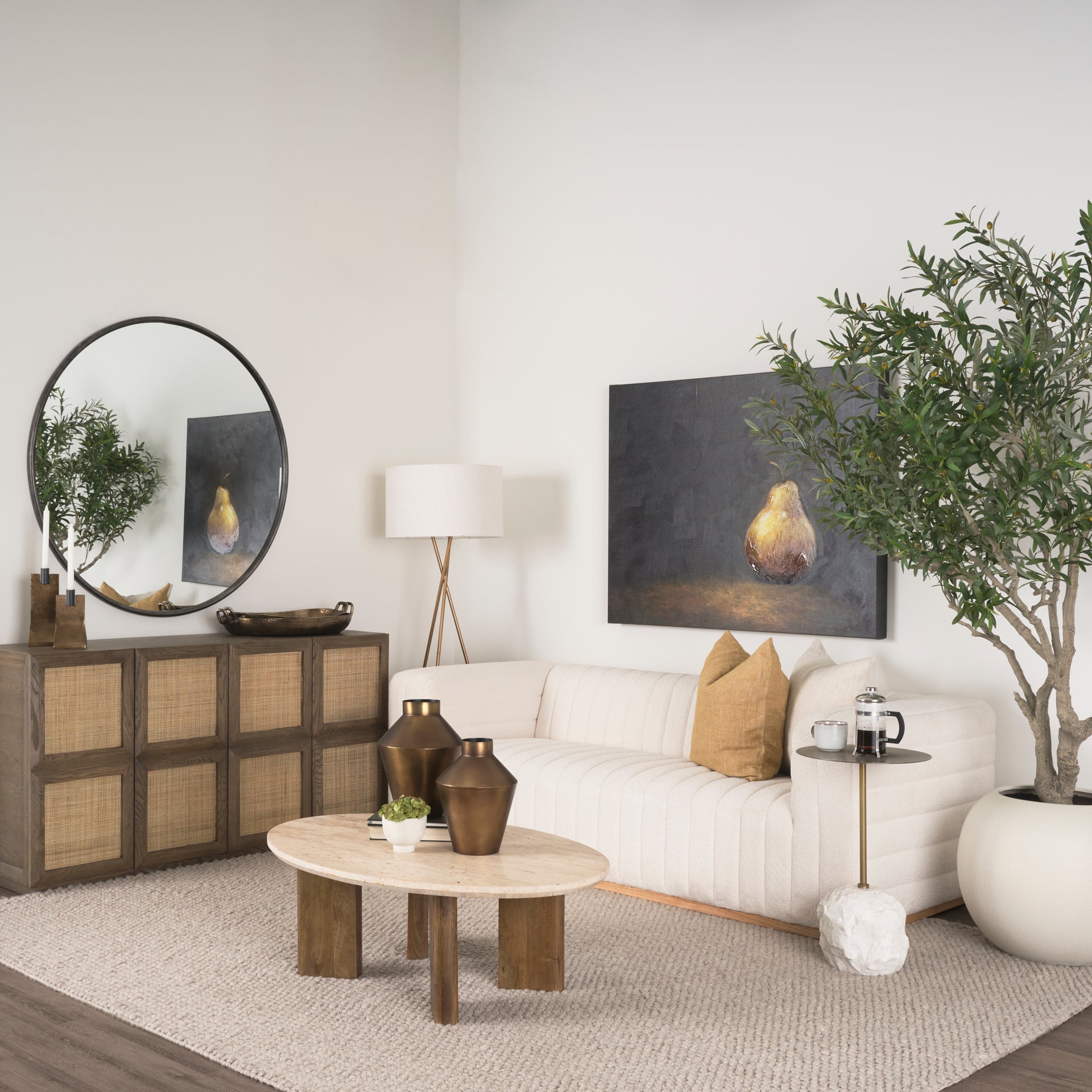 Syona Travertine + Mango Wood leg Oval Coffee table - Central Designs