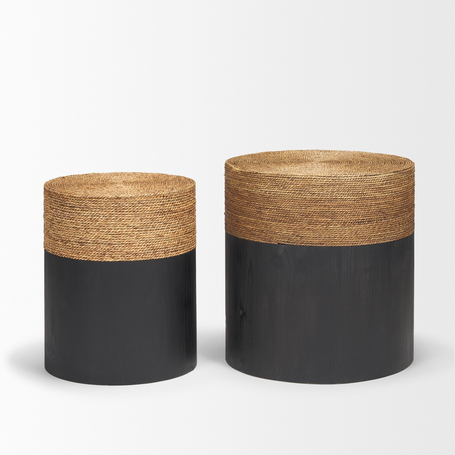 Wenopa Matte Black Wood w/ Natural Jute Accent Tables - Central Designs