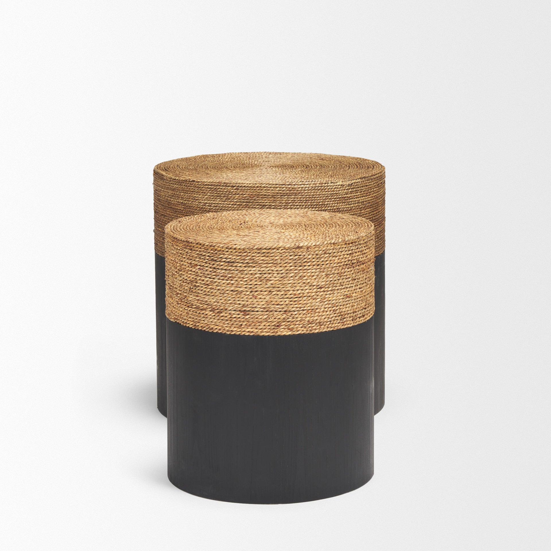 Wenopa Matte Black Wood w/ Natural Jute Accent Tables - Central Designs