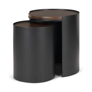 Varden Matte Black Metal w/ Dark Brown Wood Top Nesting Accent Tables - Central Designs