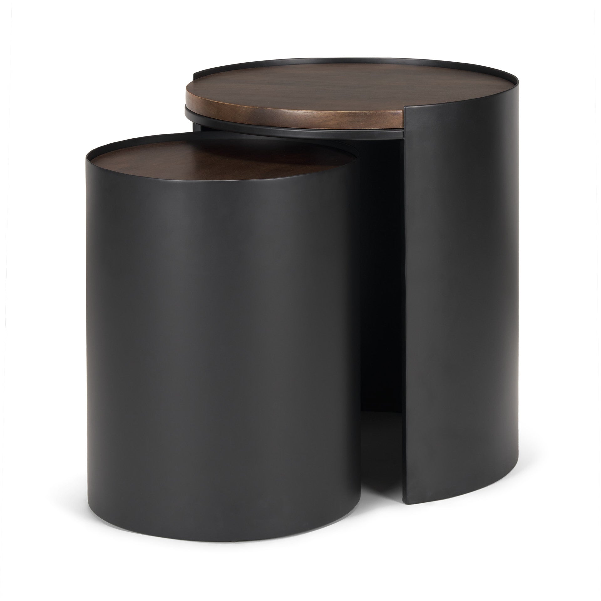 Varden Matte Black Metal w/ Dark Brown Wood Top Nesting Accent Tables - Central Designs
