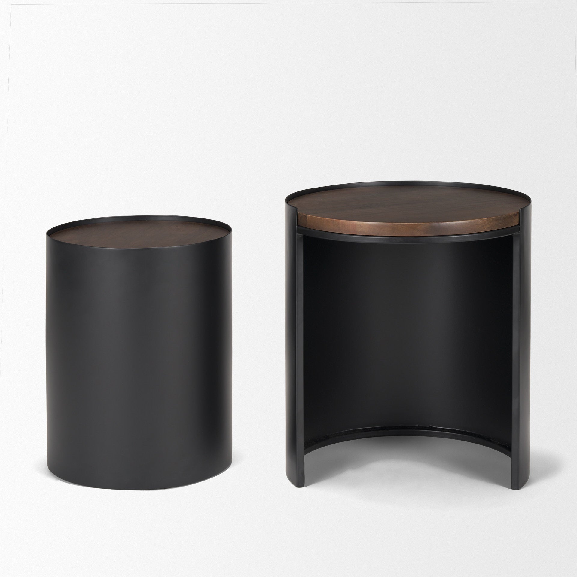 Varden Matte Black Metal w/ Dark Brown Wood Top Nesting Accent Tables - Central Designs