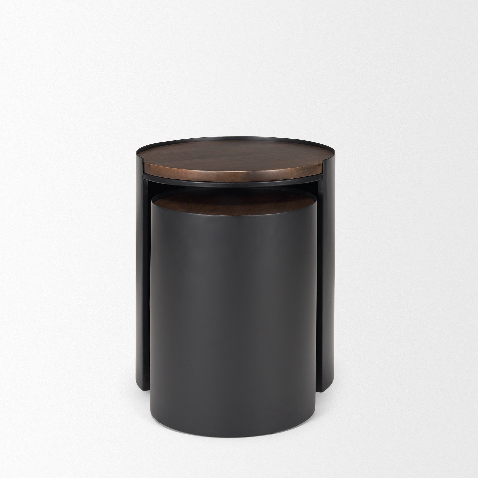 Varden Matte Black Metal w/ Dark Brown Wood Top Nesting Accent Tables - Central Designs