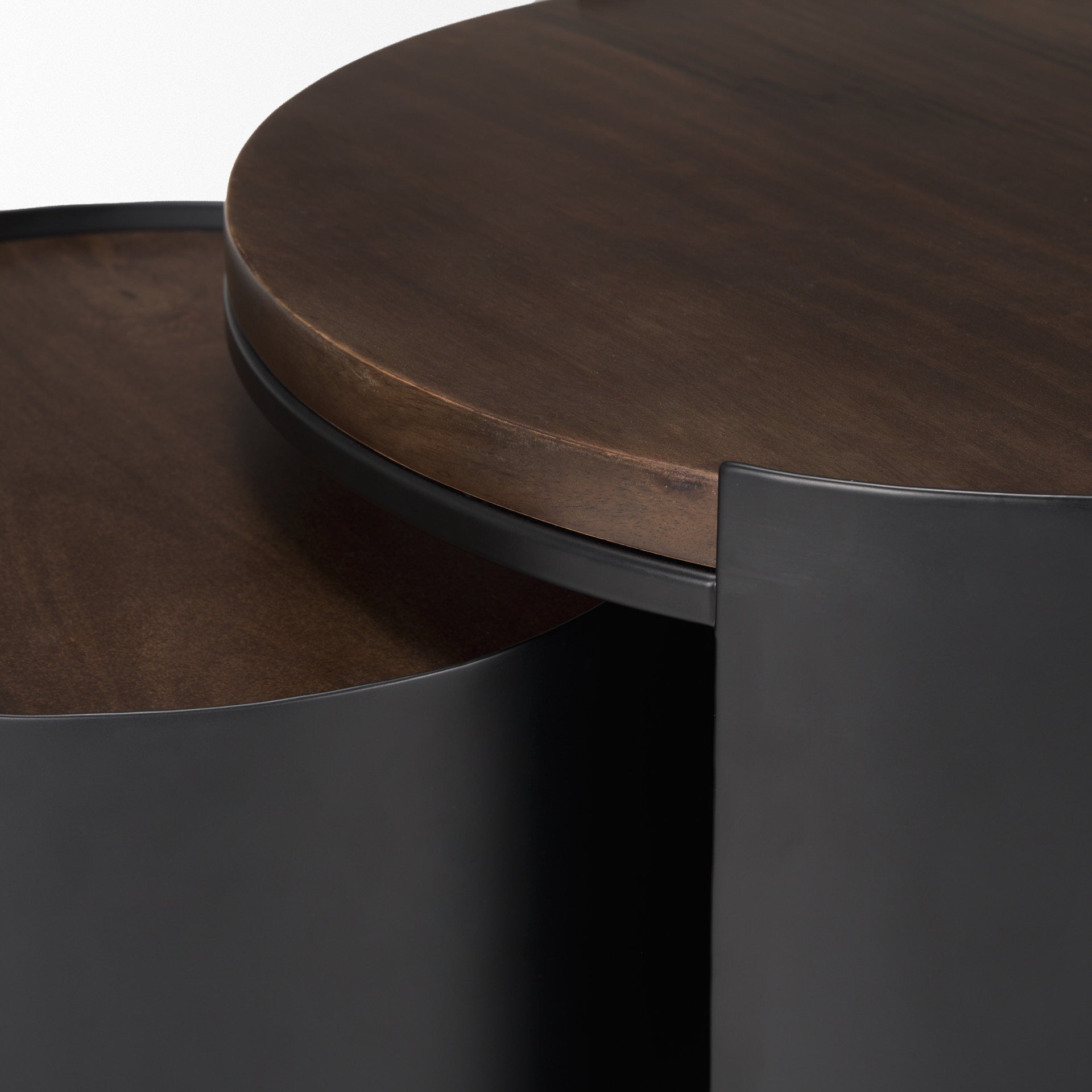 Varden Matte Black Metal w/ Dark Brown Wood Top Nesting Accent Tables - Central Designs
