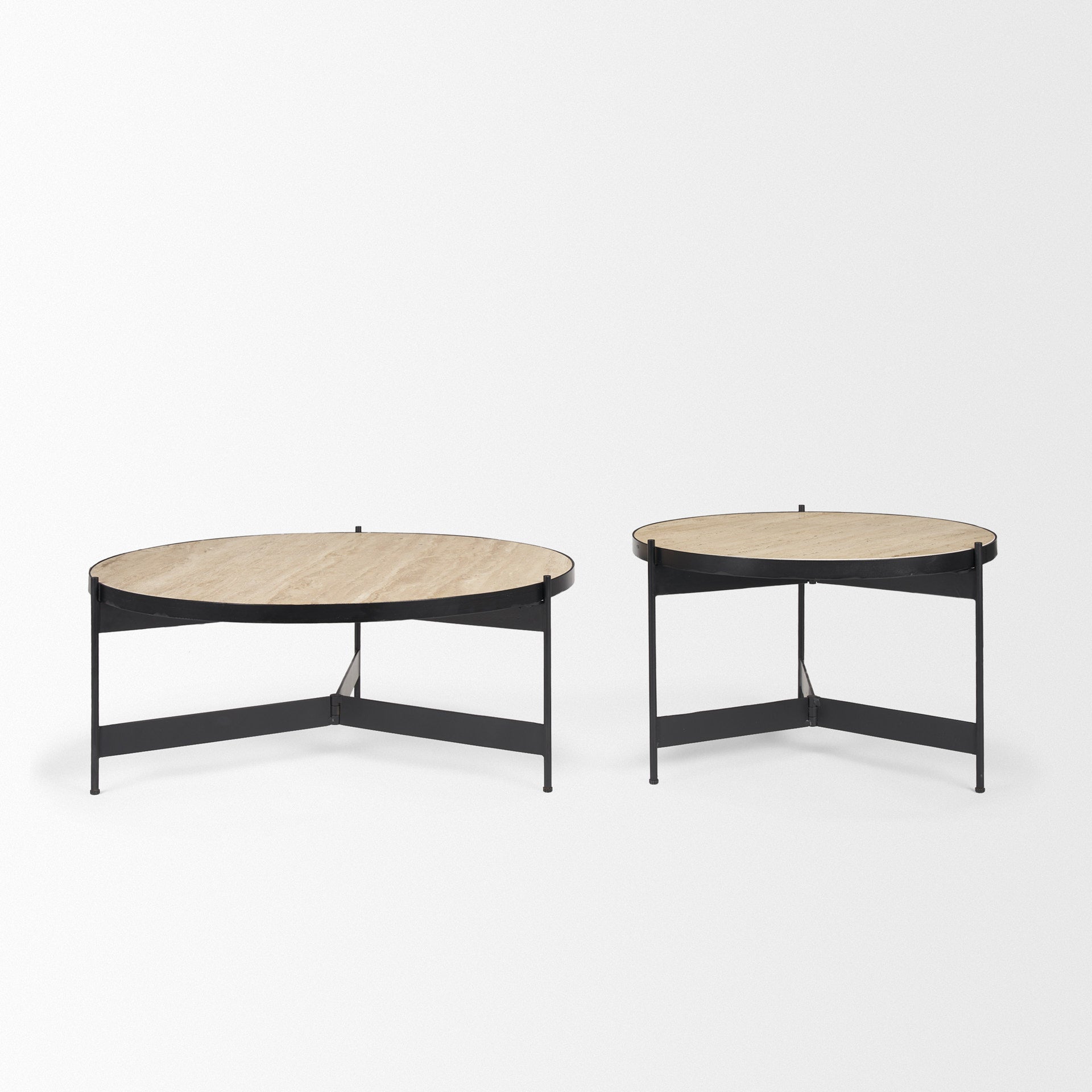 Wade Travertine Marble w/ Matte Black Metal Coffee Tables - Central Designs