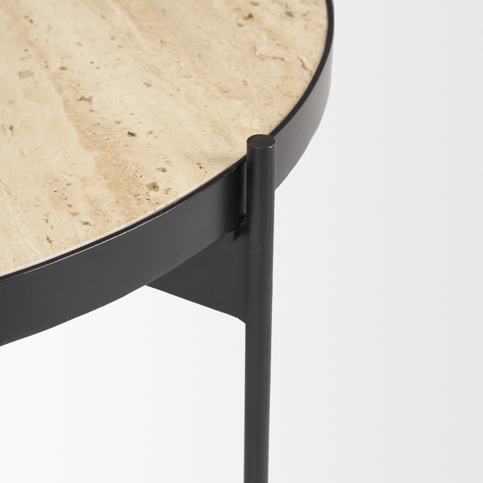 Wade Travertine Marble w/ Matte Black Metal Coffee Tables - Central Designs