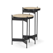 Wade Travertine Marble w/ Matte Black Metal End Tables - Central Designs