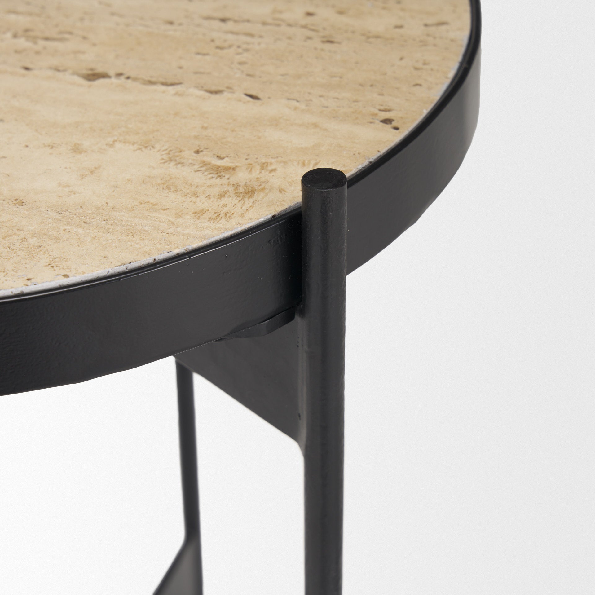 Wade Travertine Marble w/ Matte Black Metal End Tables - Central Designs