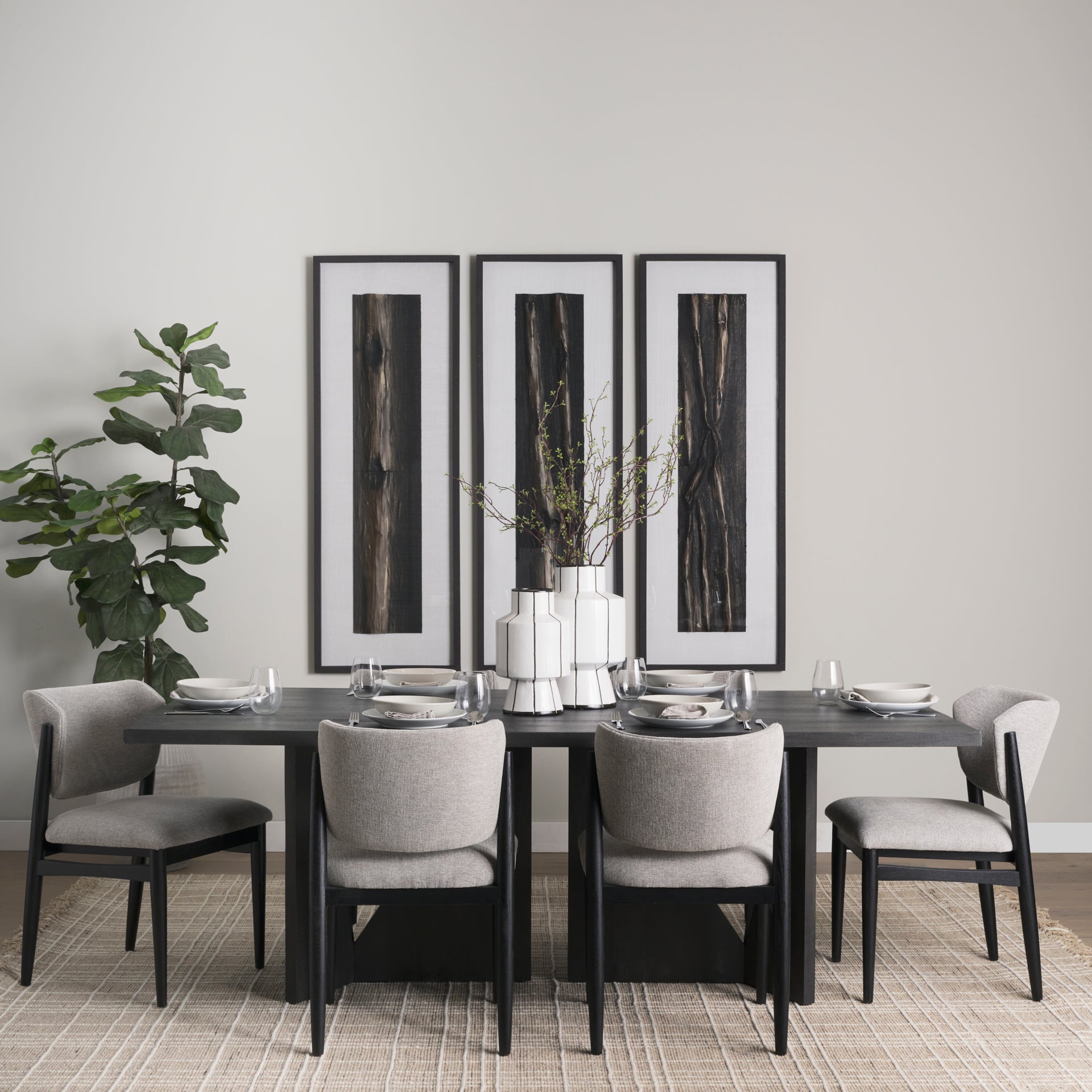 Tarro 84" Rectangular Textured Black Wood w/ Geometrical Base Dining Table - Central Designs