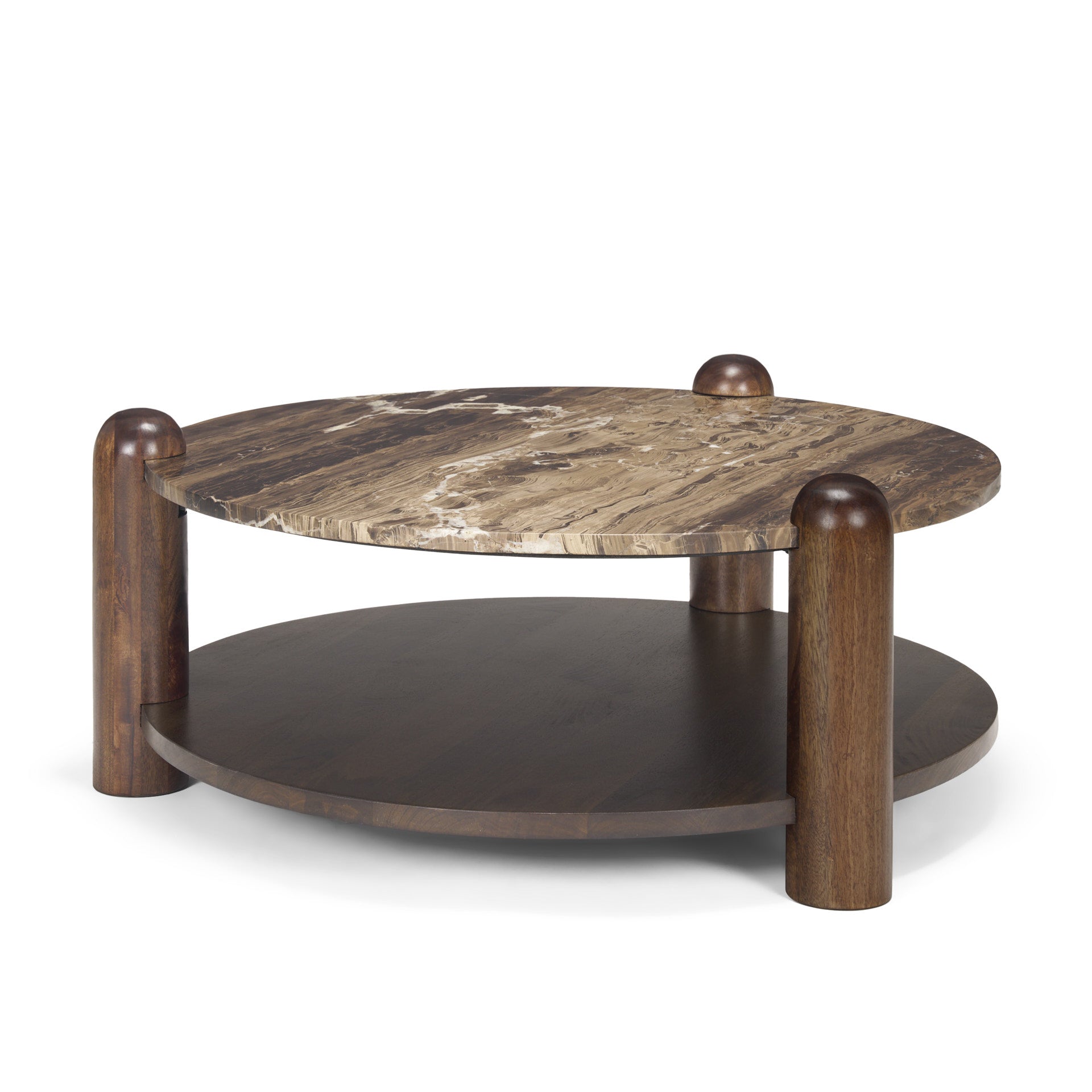 Jovia Brown Mango Wood W/ Cappuccino Marble Round Coffee Table - Central Designs