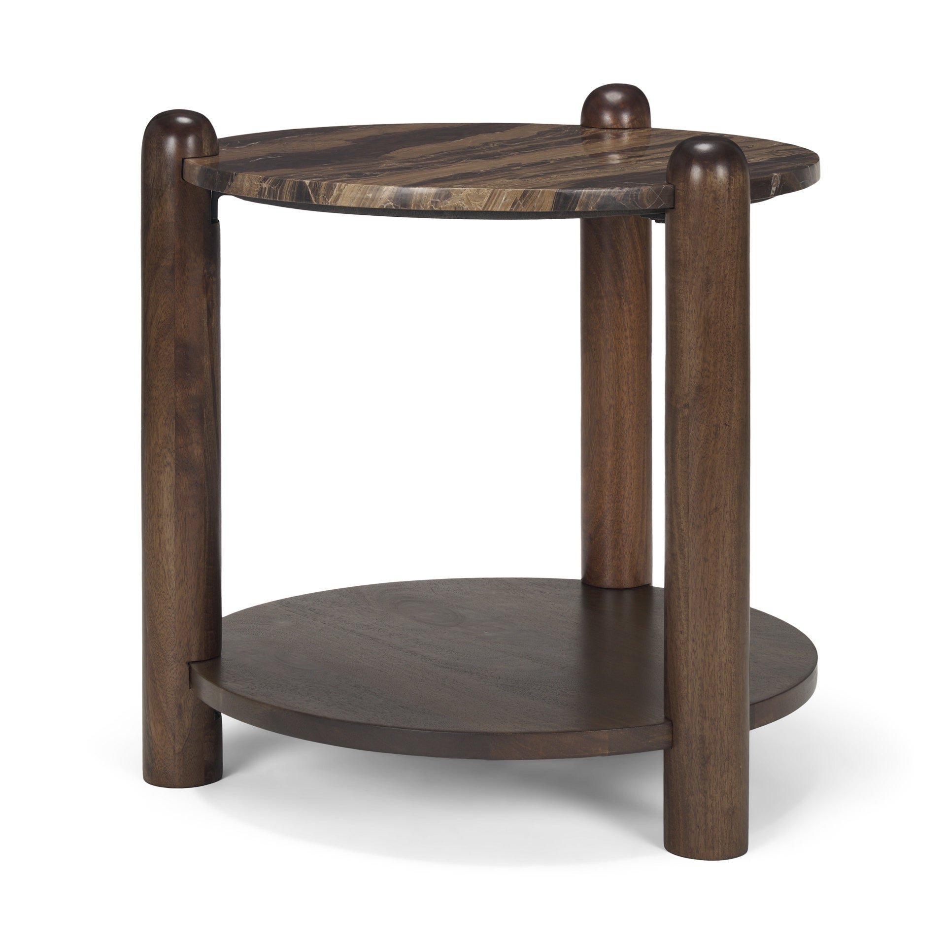 Jovia Brown Mango Wood W/ Cappuccino Marble Round Side Table - Central Designs