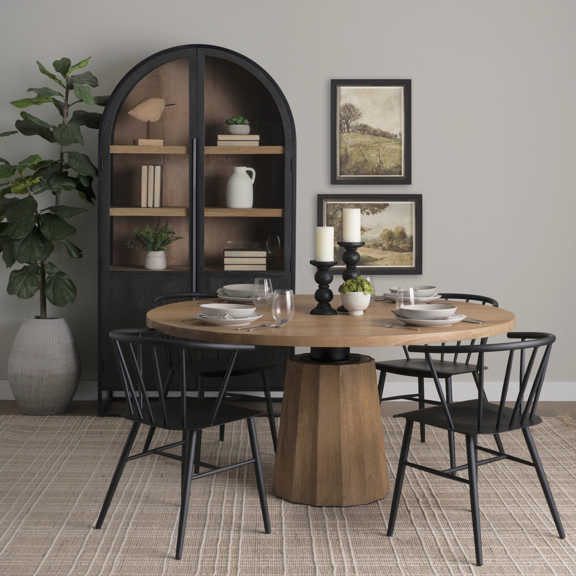 Sloan 80.5H Black Wood W/Black Metal Frame Arched Cabinet - Central Designs