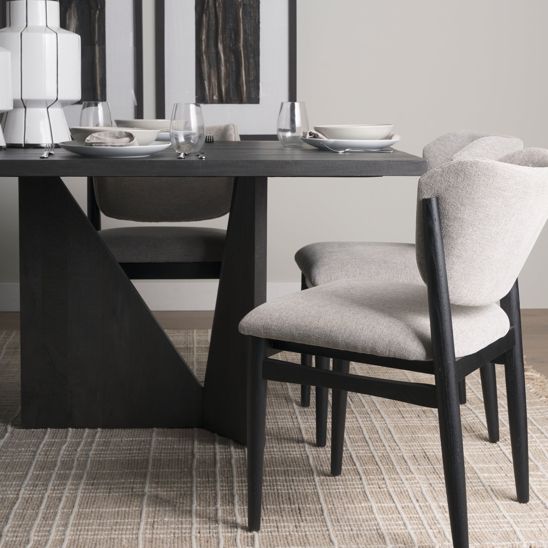 Tarro 84" Rectangular Textured Black Wood w/ Geometrical Base Dining Table - Central Designs