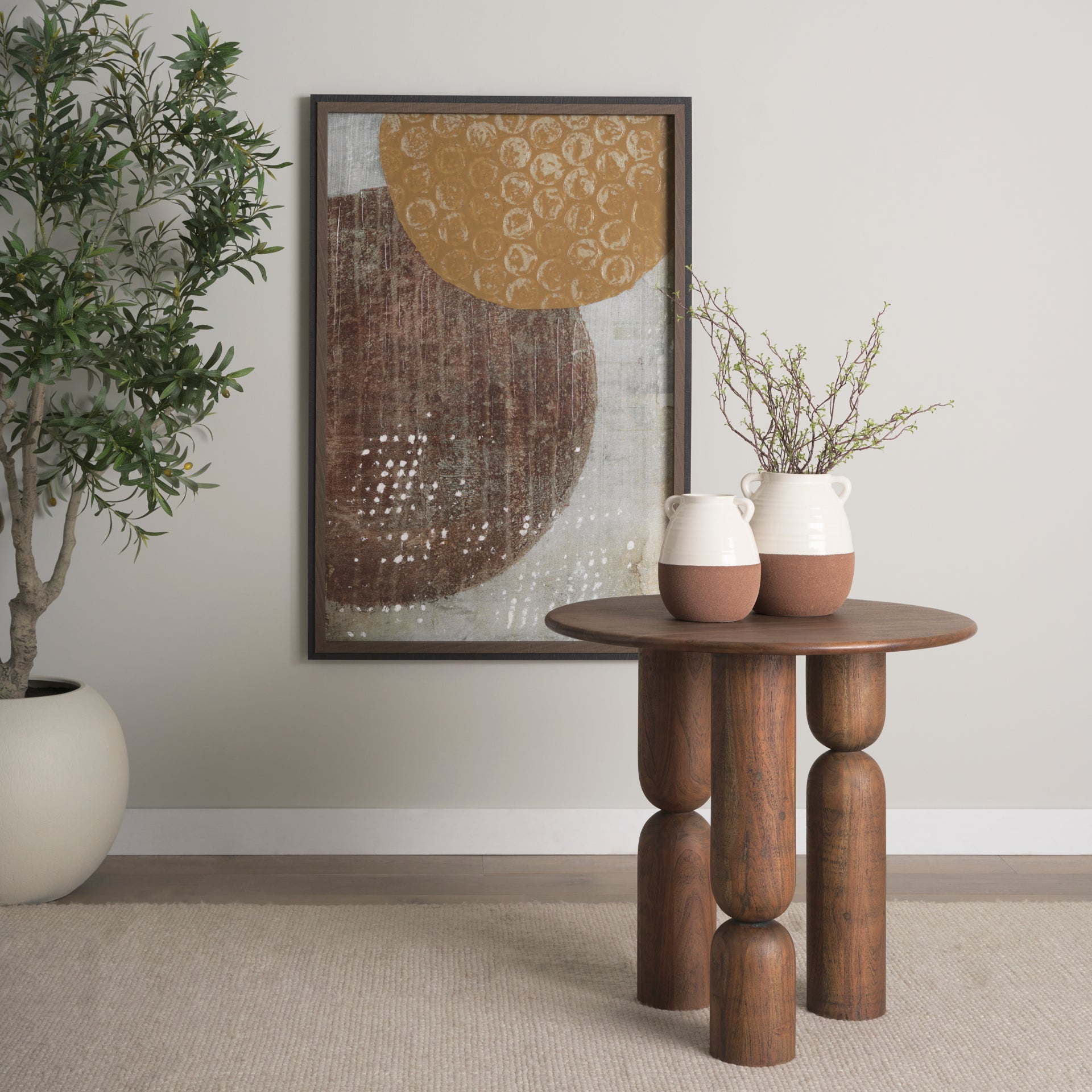 Sonel Pedestal Medium Dark Brown Acacia Wood Foyer Table - Central Designs