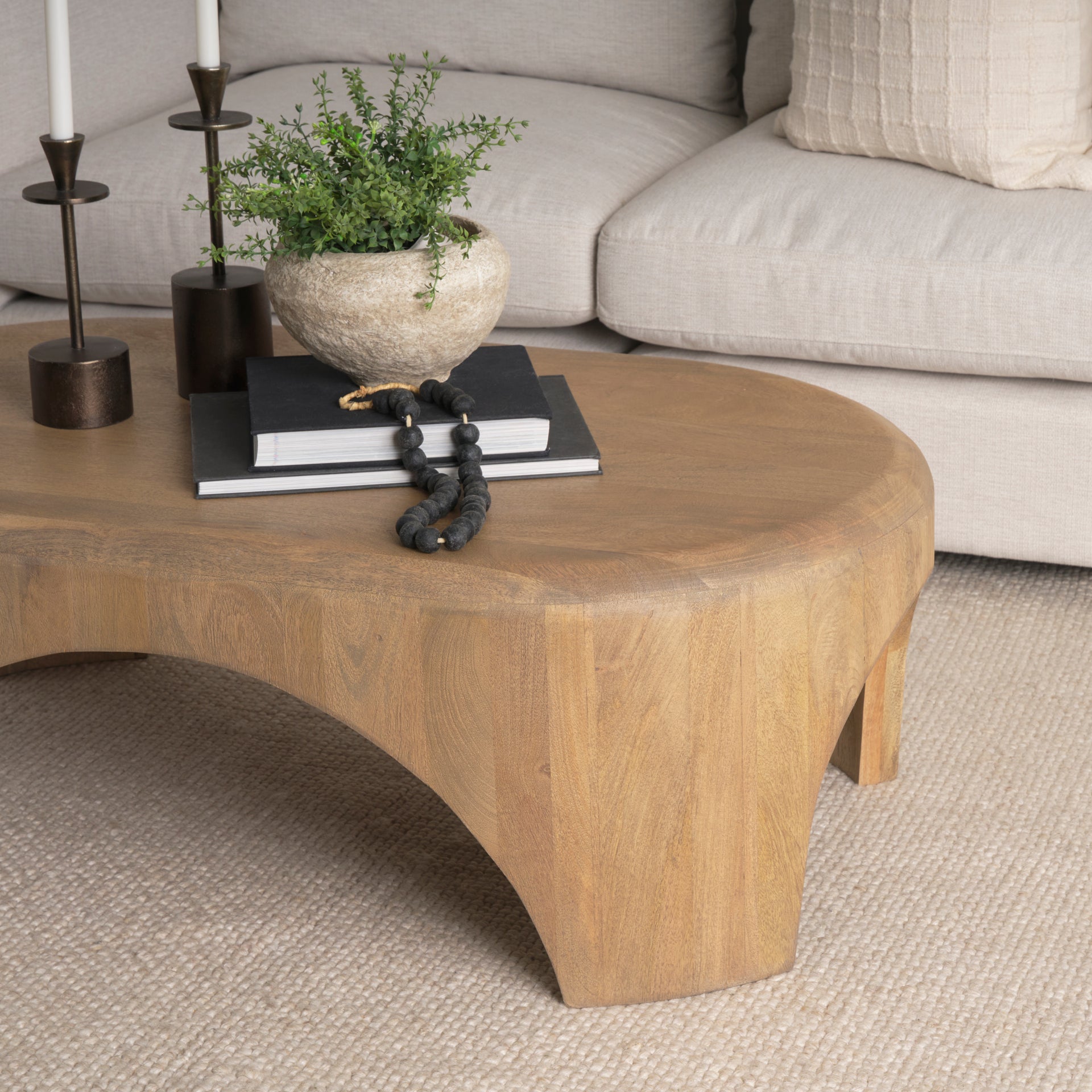 Shima Oval Light Brown Wood w/ Arched Legs Coffee Table - Central Designs