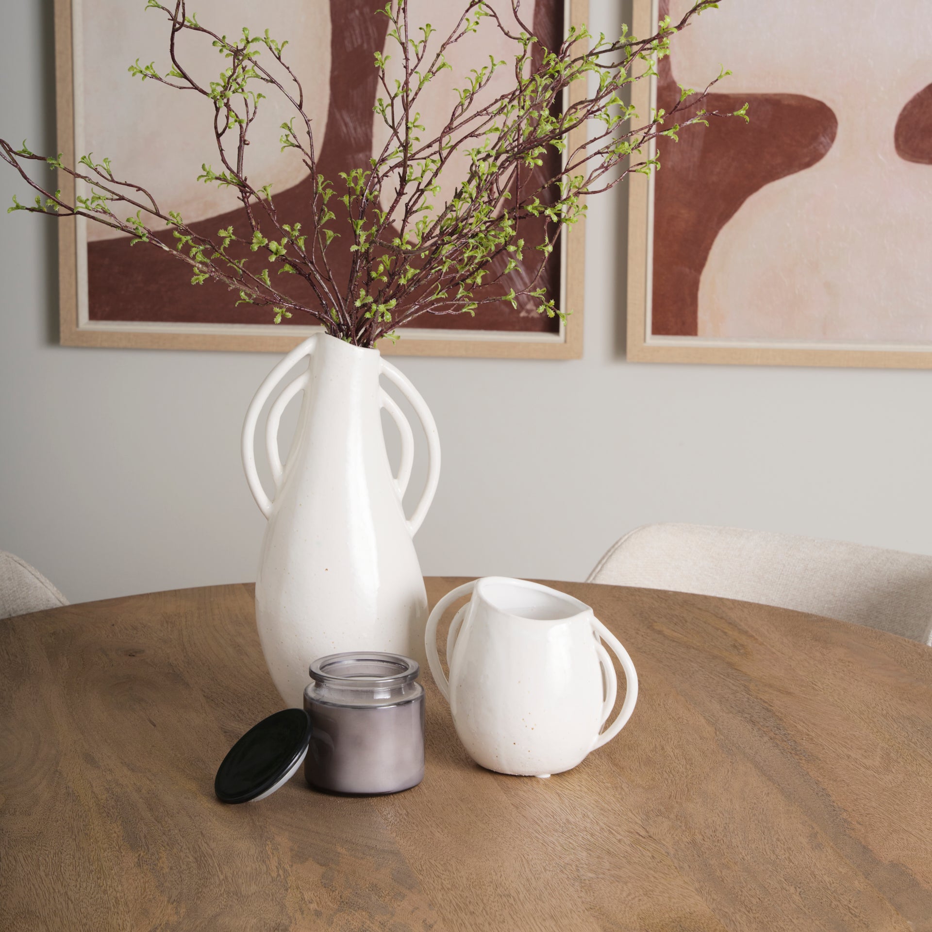 Urvi Short Off White Speckled Asymmetrical Ceramic Vase - Central Designs