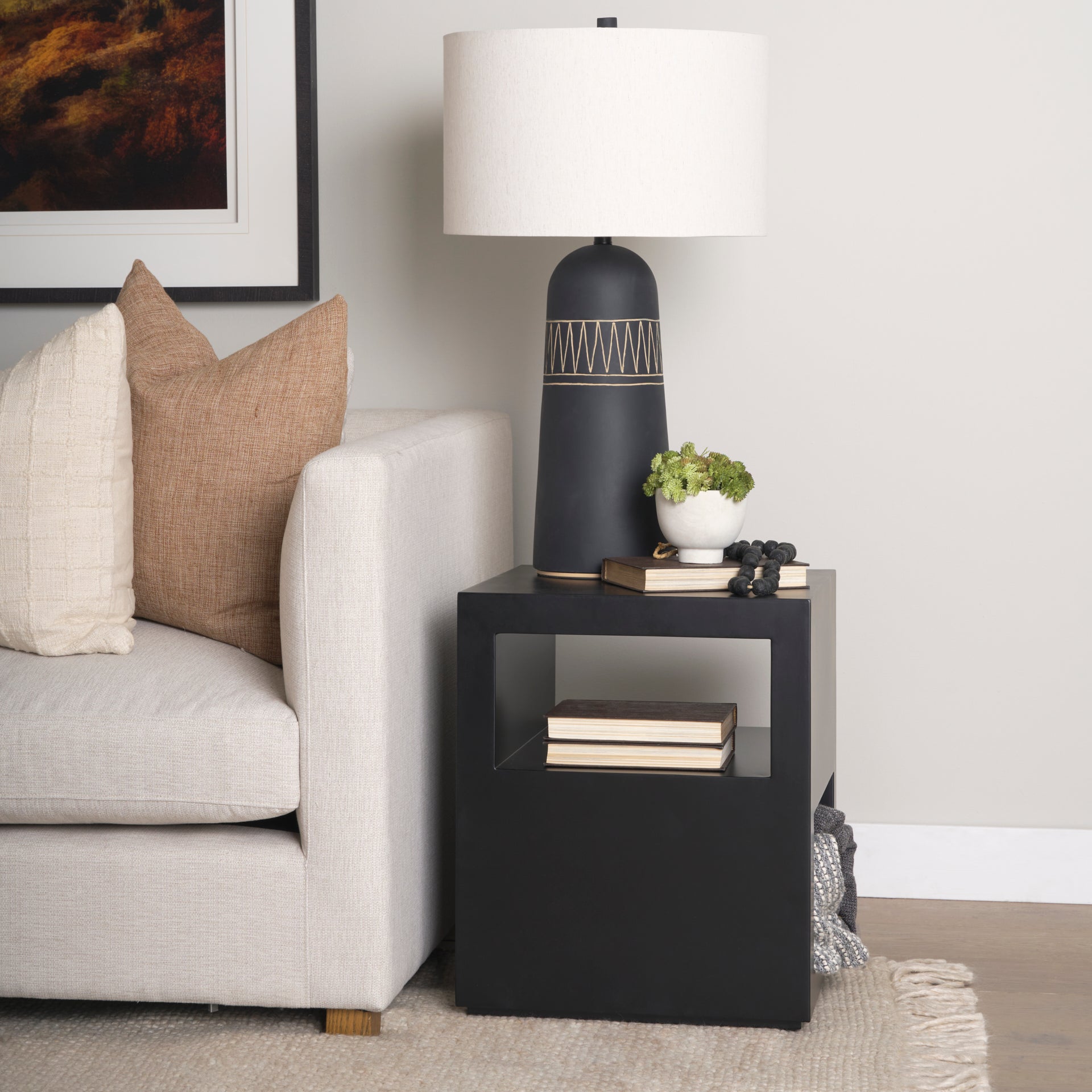 Vondra Matte Black Metal w/ Open Shelves Side table - Central Designs