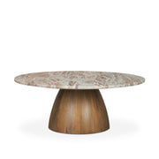 Allyson Round Medium Brown w/ Pink Marble Pedestal Coffee Table - Central Designs