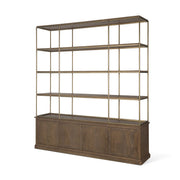 Braxton Dark Brown Wood w/ Antique Brass Metal Three Shelf Shelving Unit - Central Designs