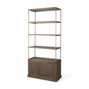 Braxton Dark Brown Wood w/ Antiqued Aged Brass Metal 3 Tiers 2 Door Shelving Unit - Central Designs