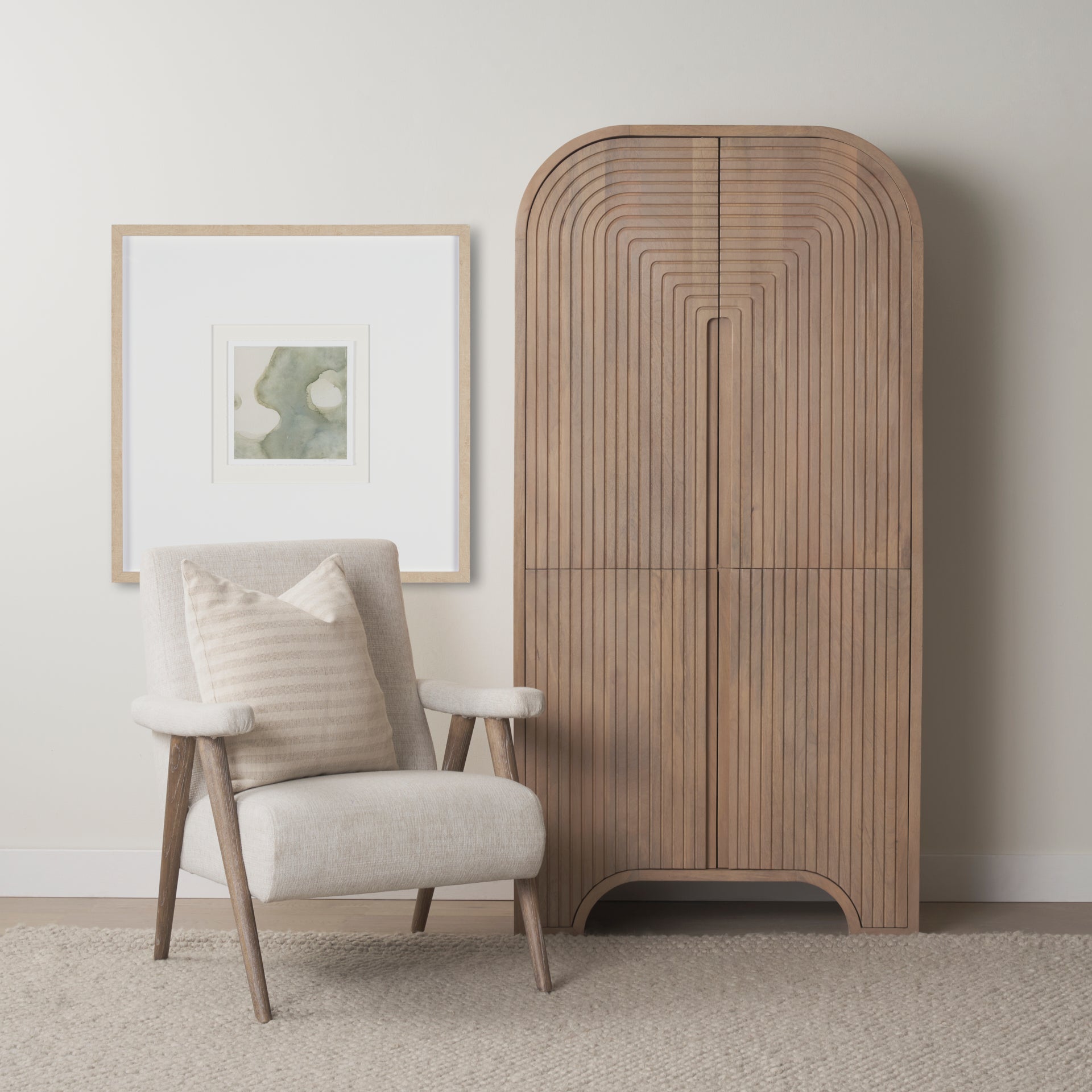 Sorina Reverse Fluted Light Brown Wood Curio Cabinet - Central Designs