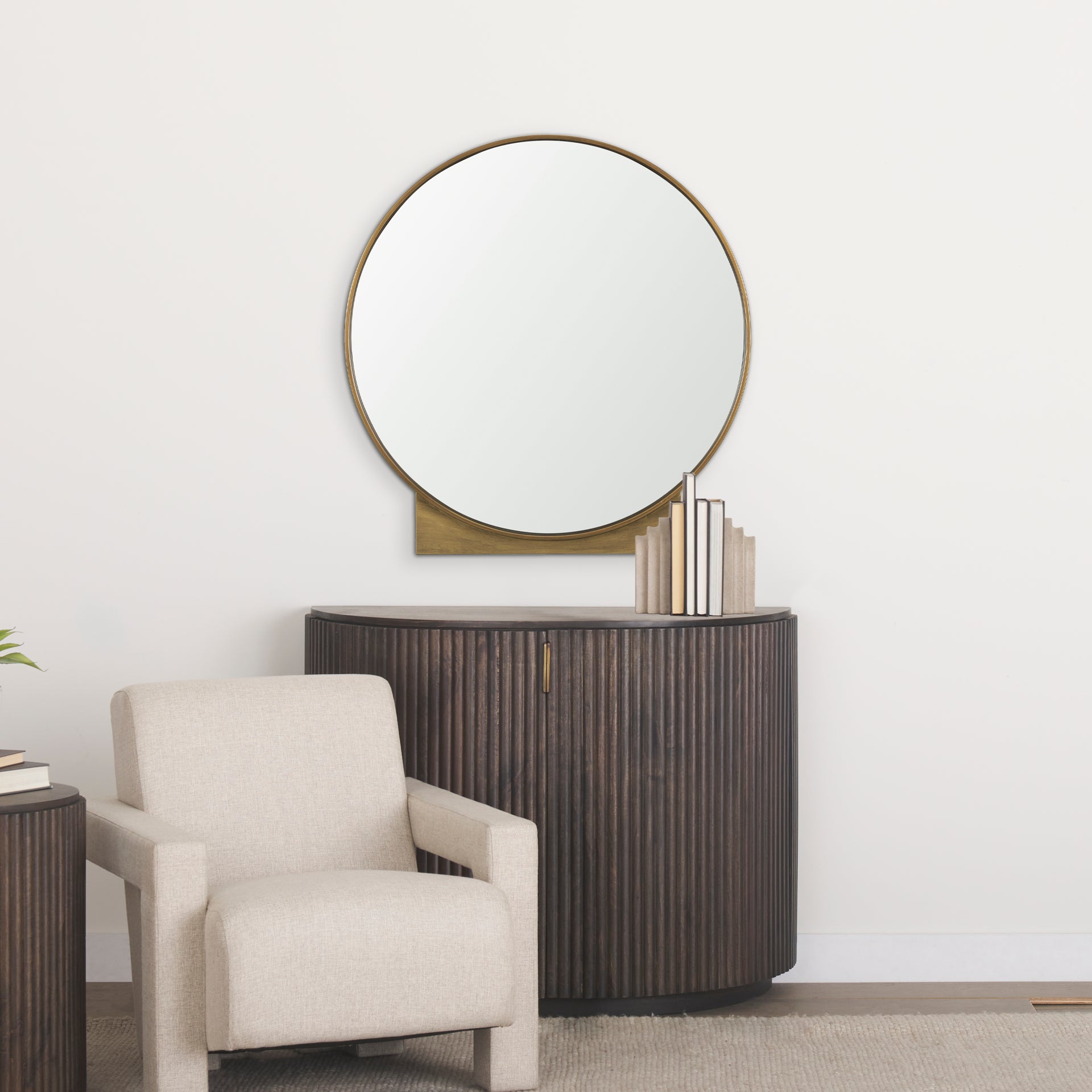 Tillie Round Brushed Gold Metal Frame Wall Mirror - Central Designs