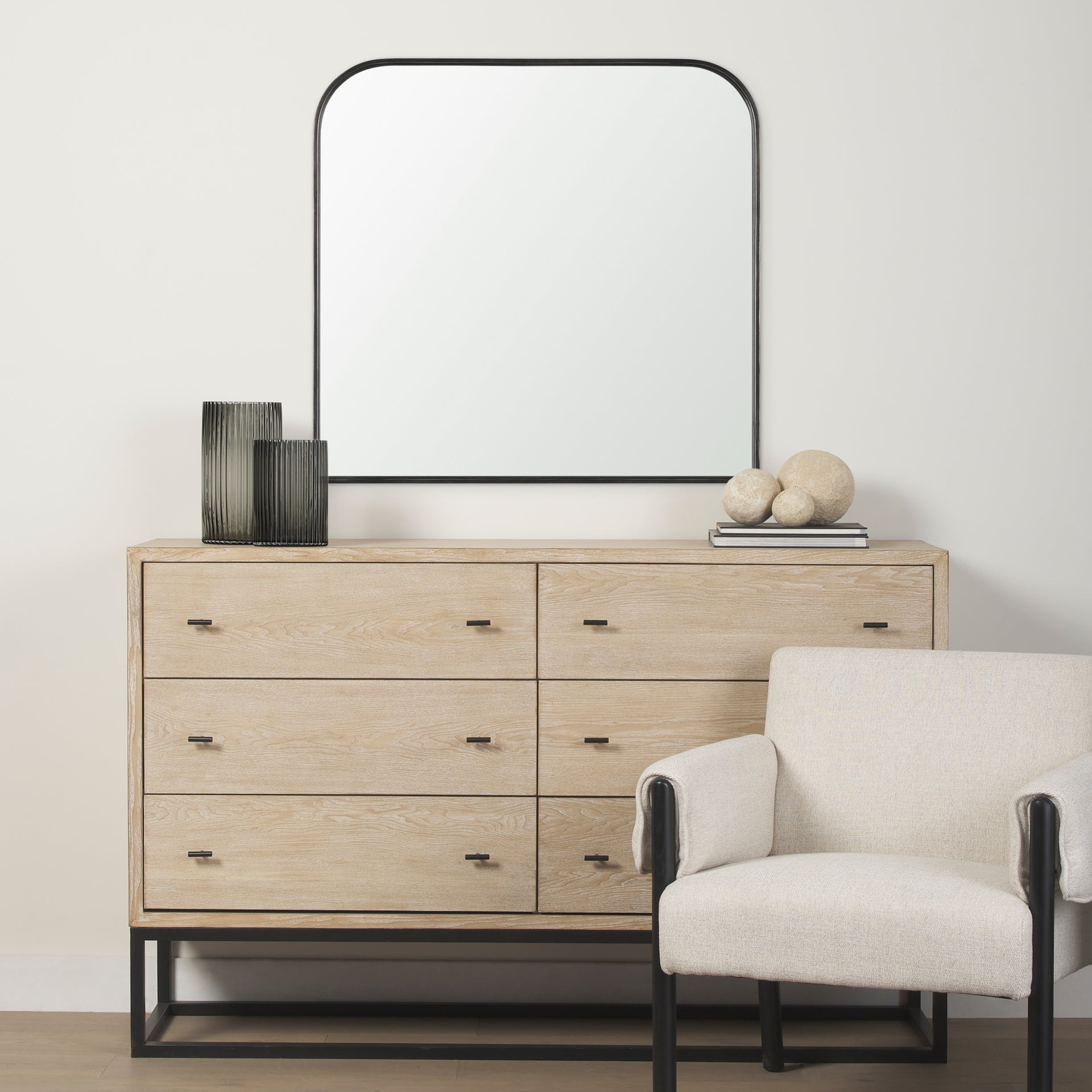 Timon Brushed Black Metal Frame Square Arched Mirror - Central Designs