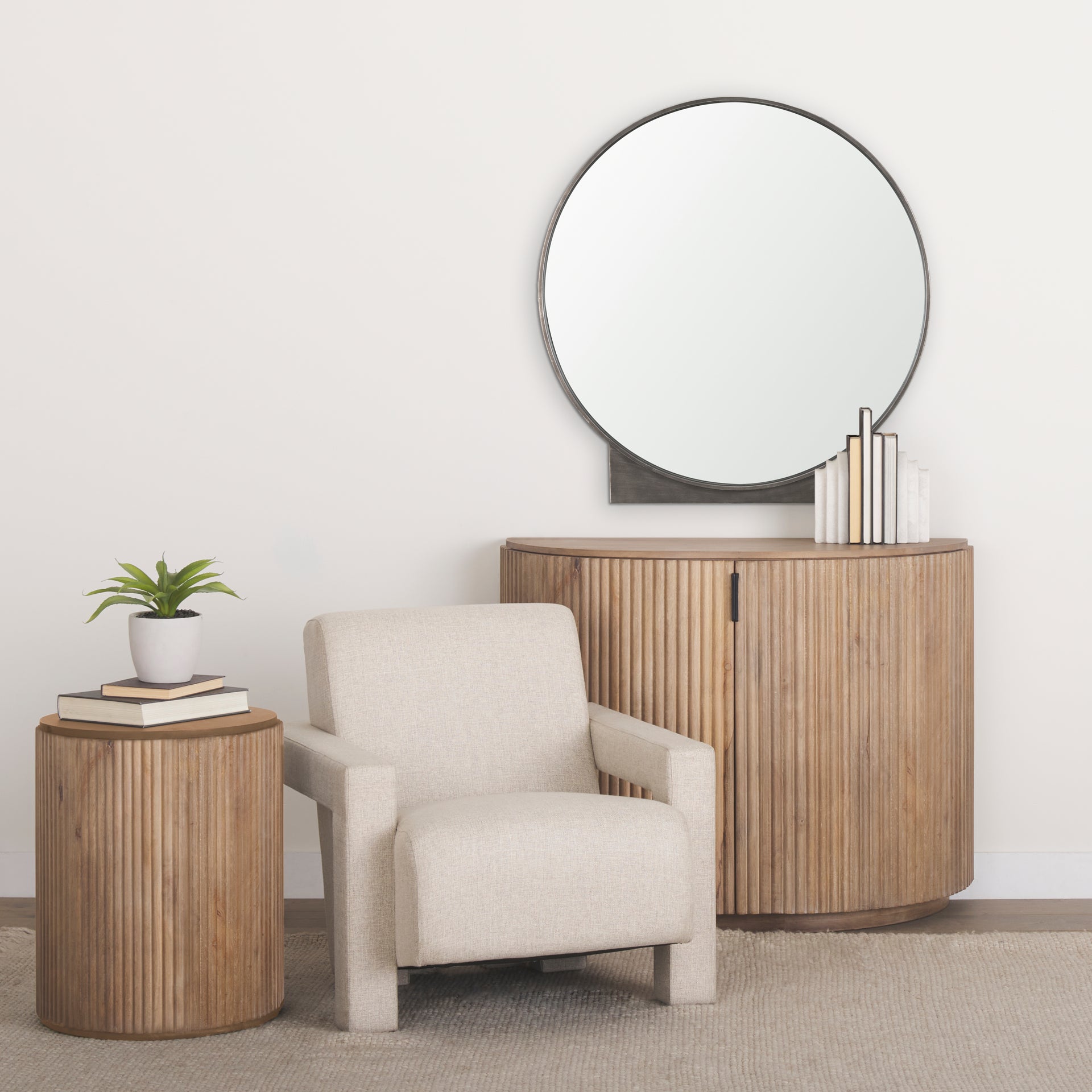 Tillie Round Gunmetal w/ Textured Metal Frame Wall Mirror - Central Designs