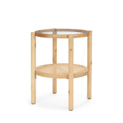 Weslyn Solid Light Brown Wood and Glass Top w/ Cane Side Table - Central Designs